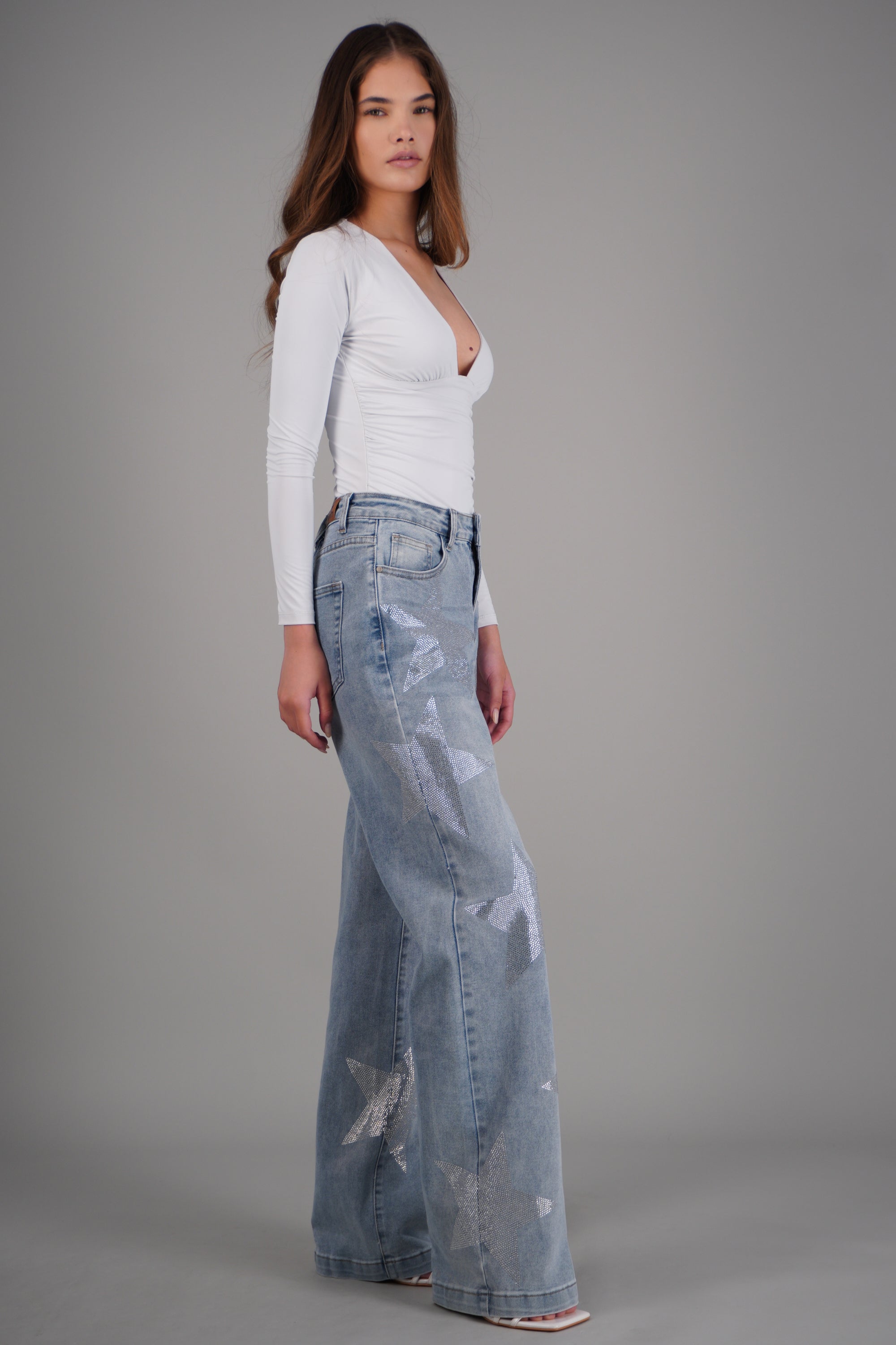 Jeans wide leg estrellas LIGHT WASH