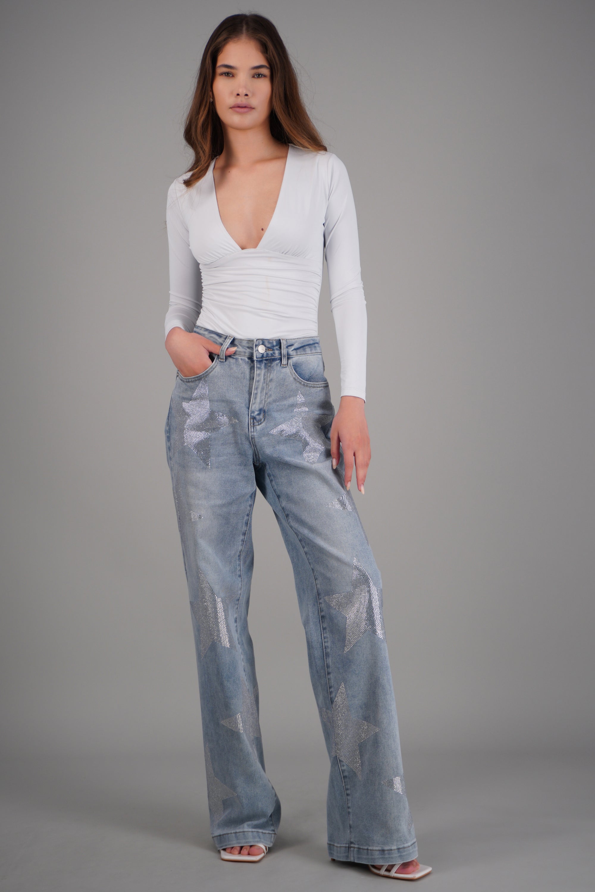 Jeans wide leg estrellas LIGHT WASH
