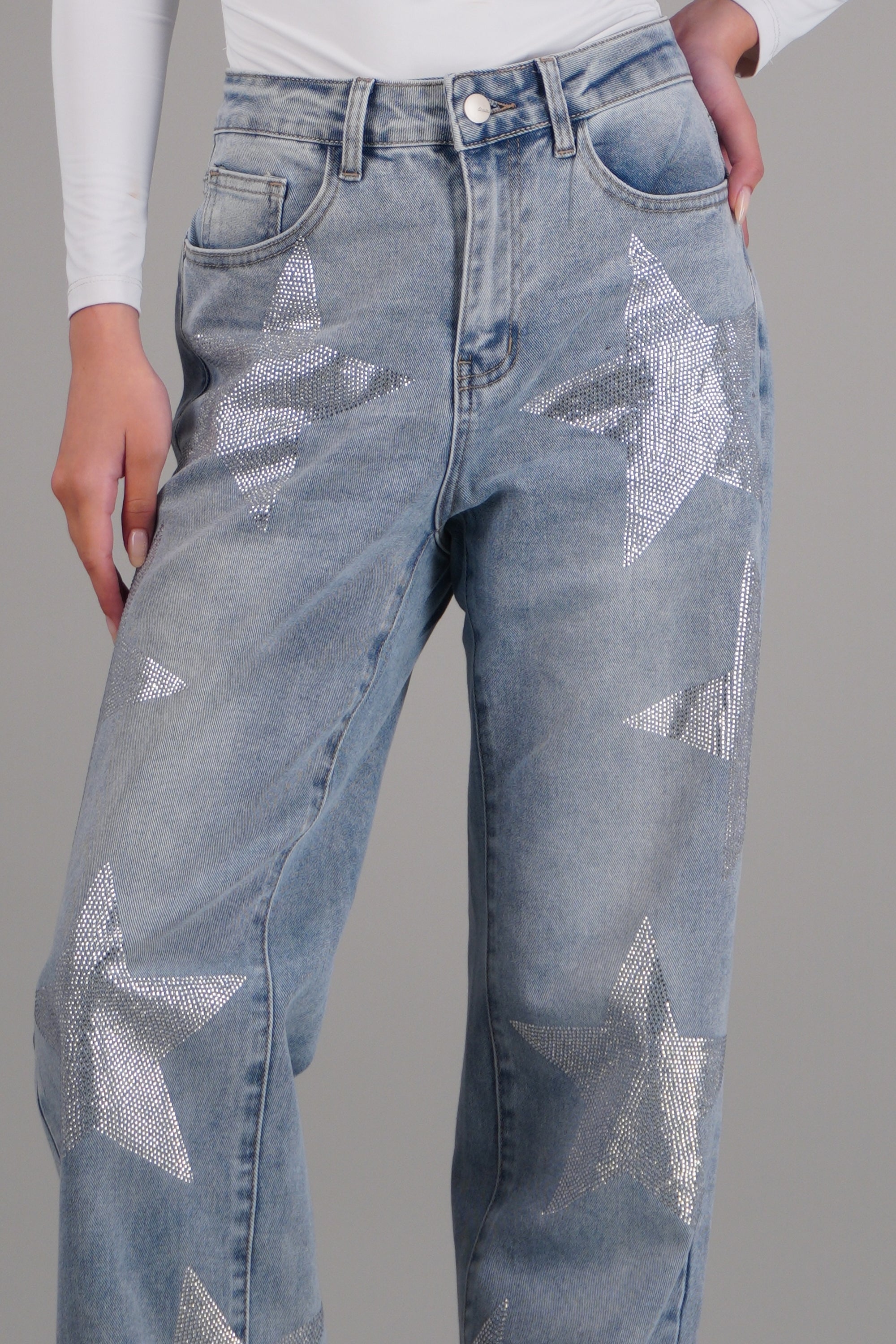 Jeans wide leg estrellas LIGHT WASH