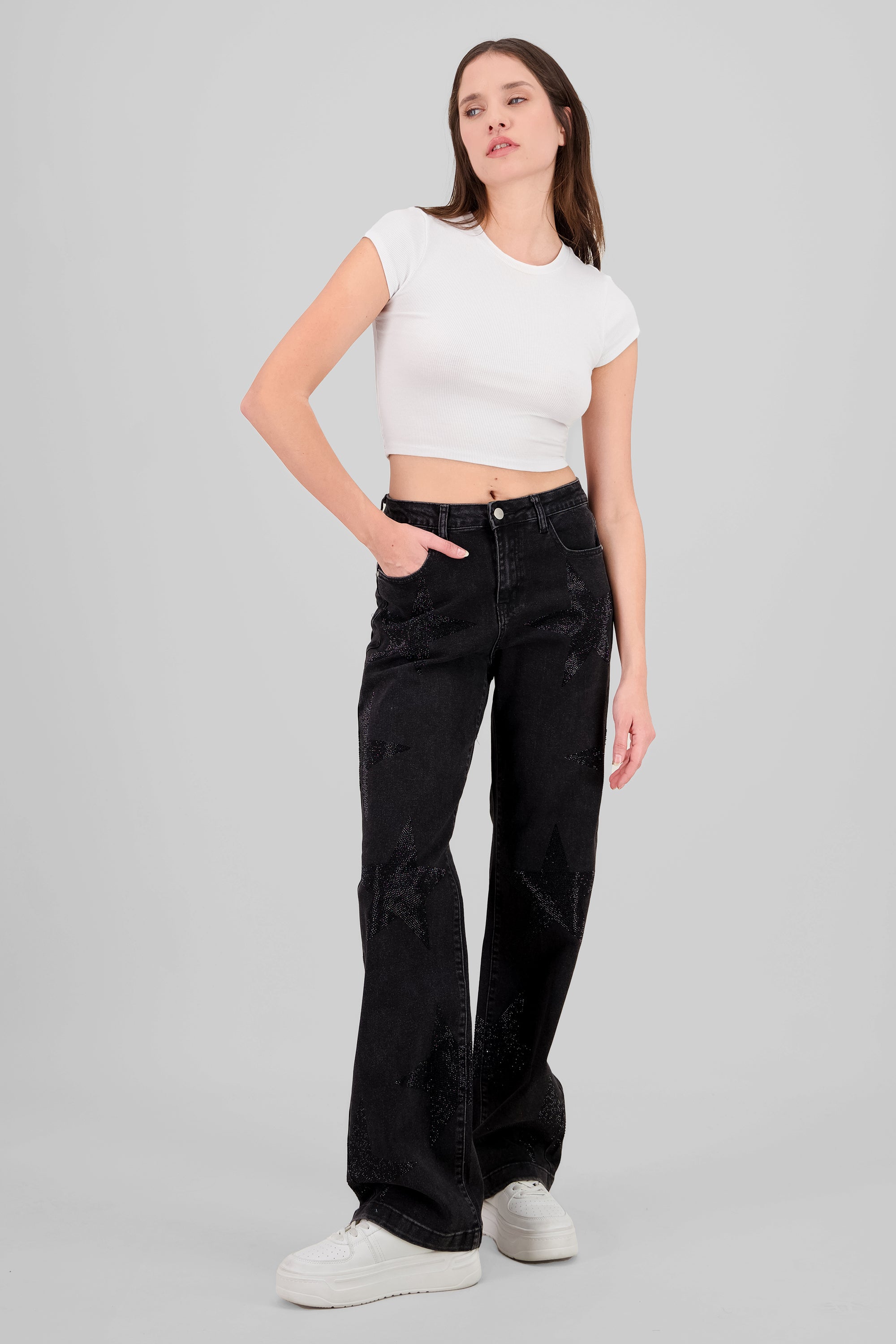 Jeans wide leg estrellas GRIS