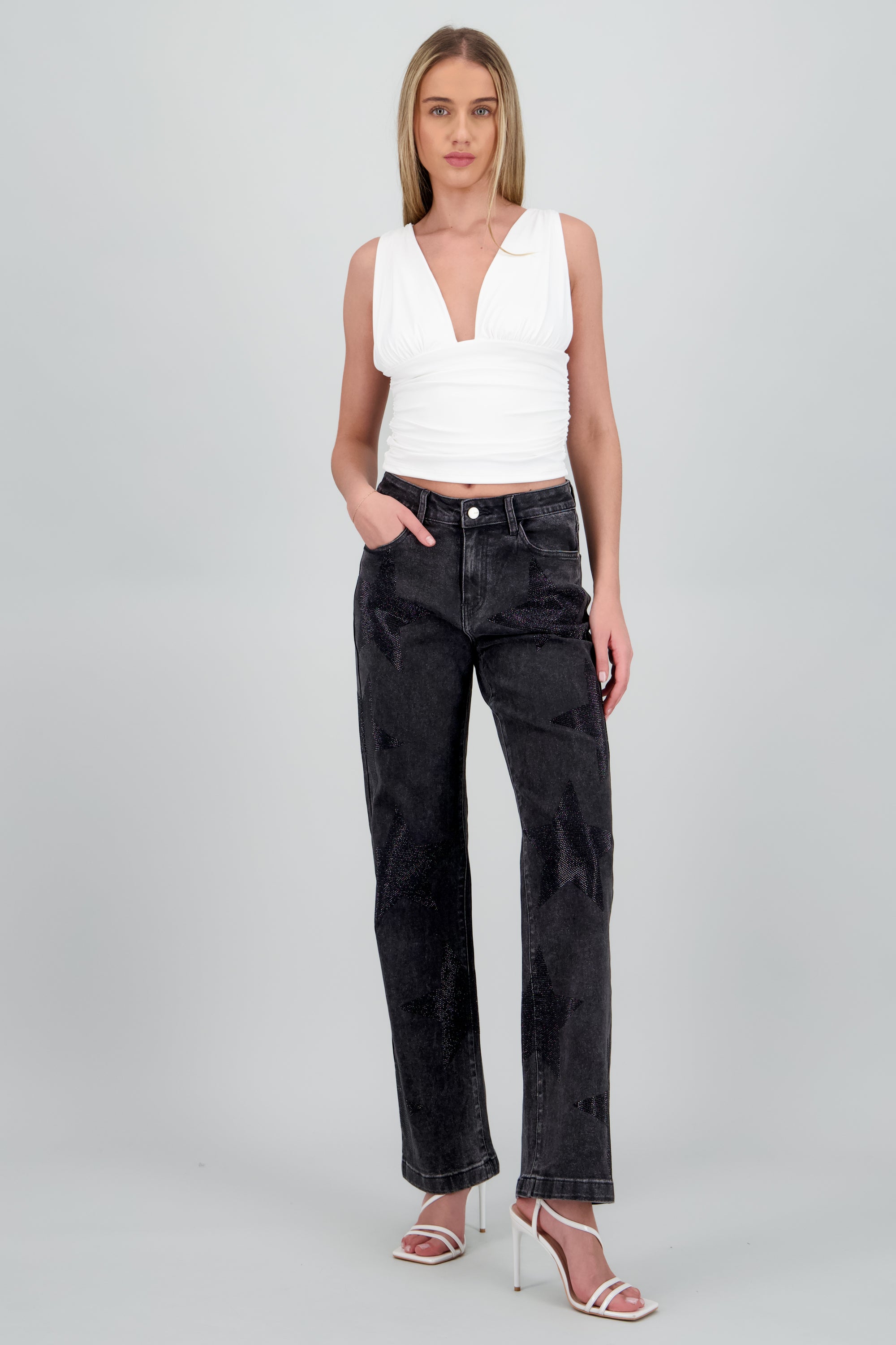 Jeans wide leg estrellas GRIS