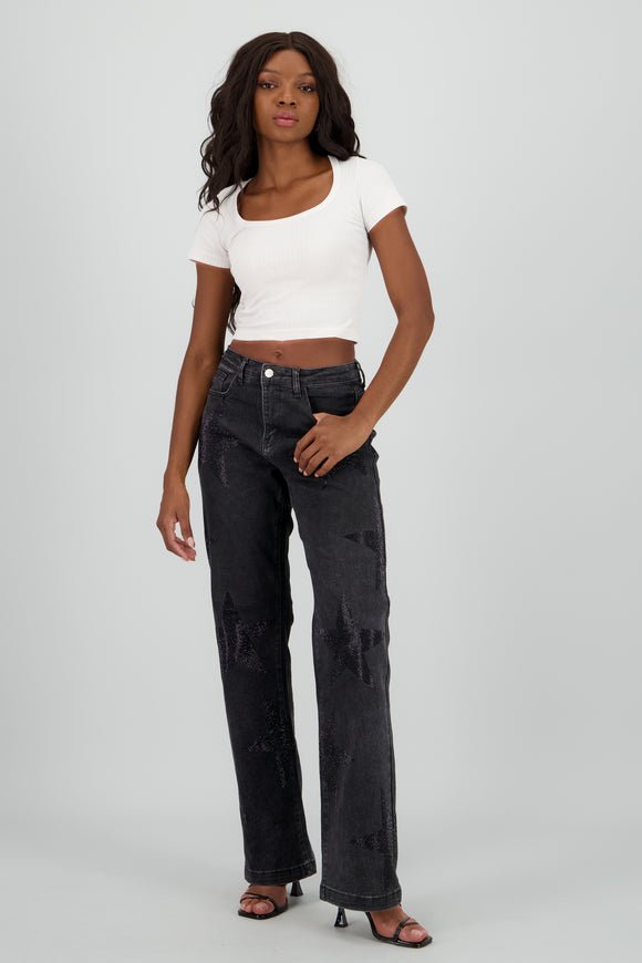 Jeans wide leg estrellas