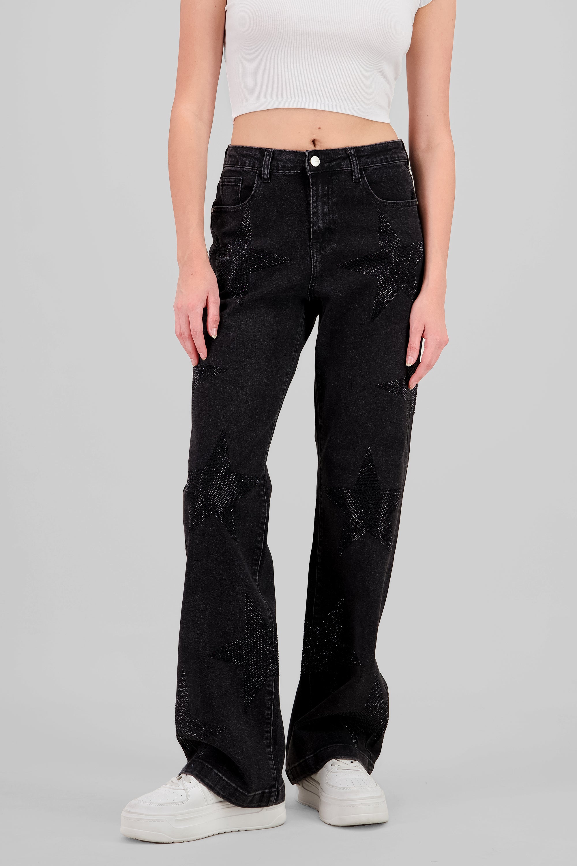 Jeans wide leg estrellas GRIS