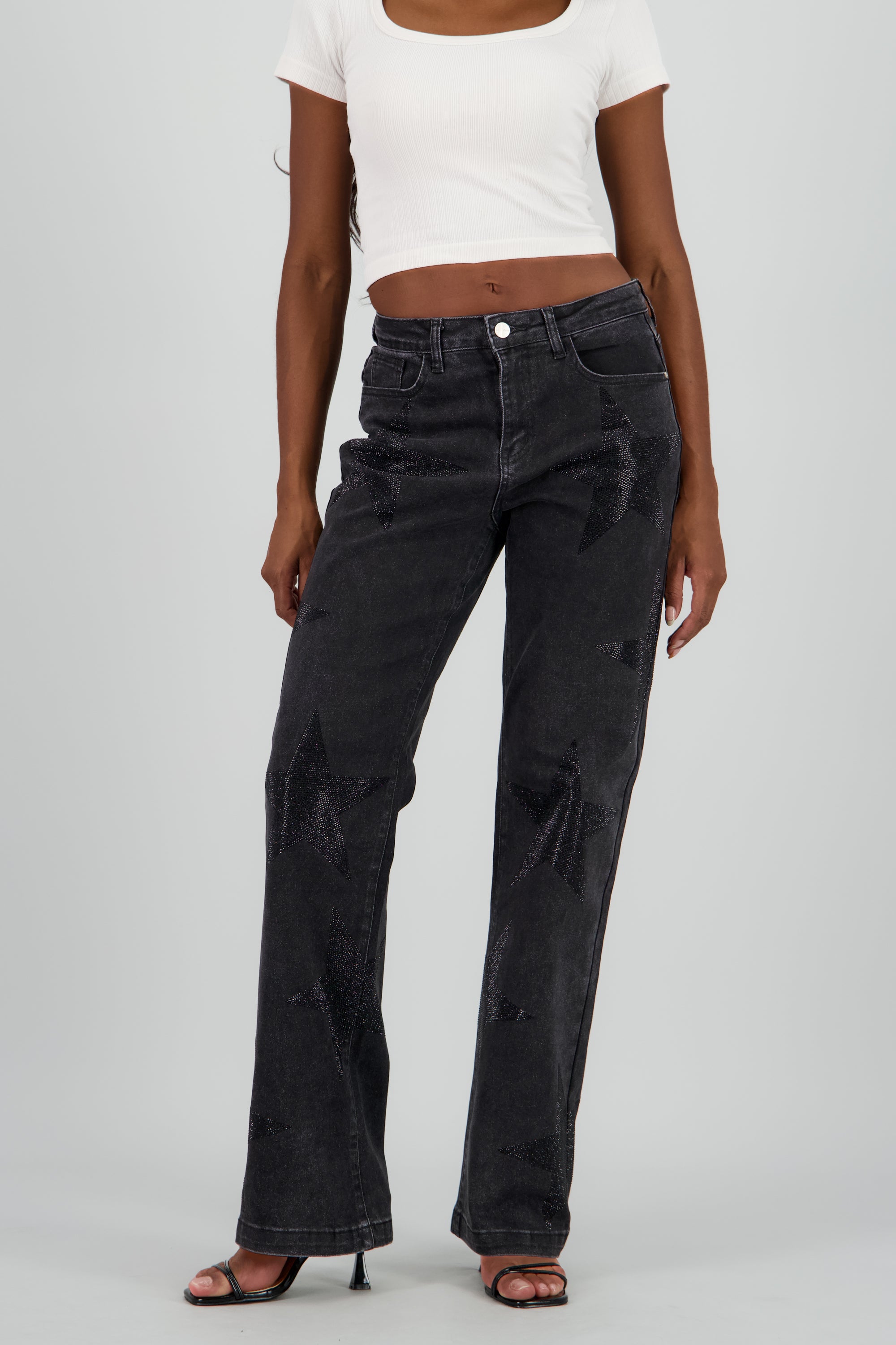 Jeans wide leg estrellas GRIS
