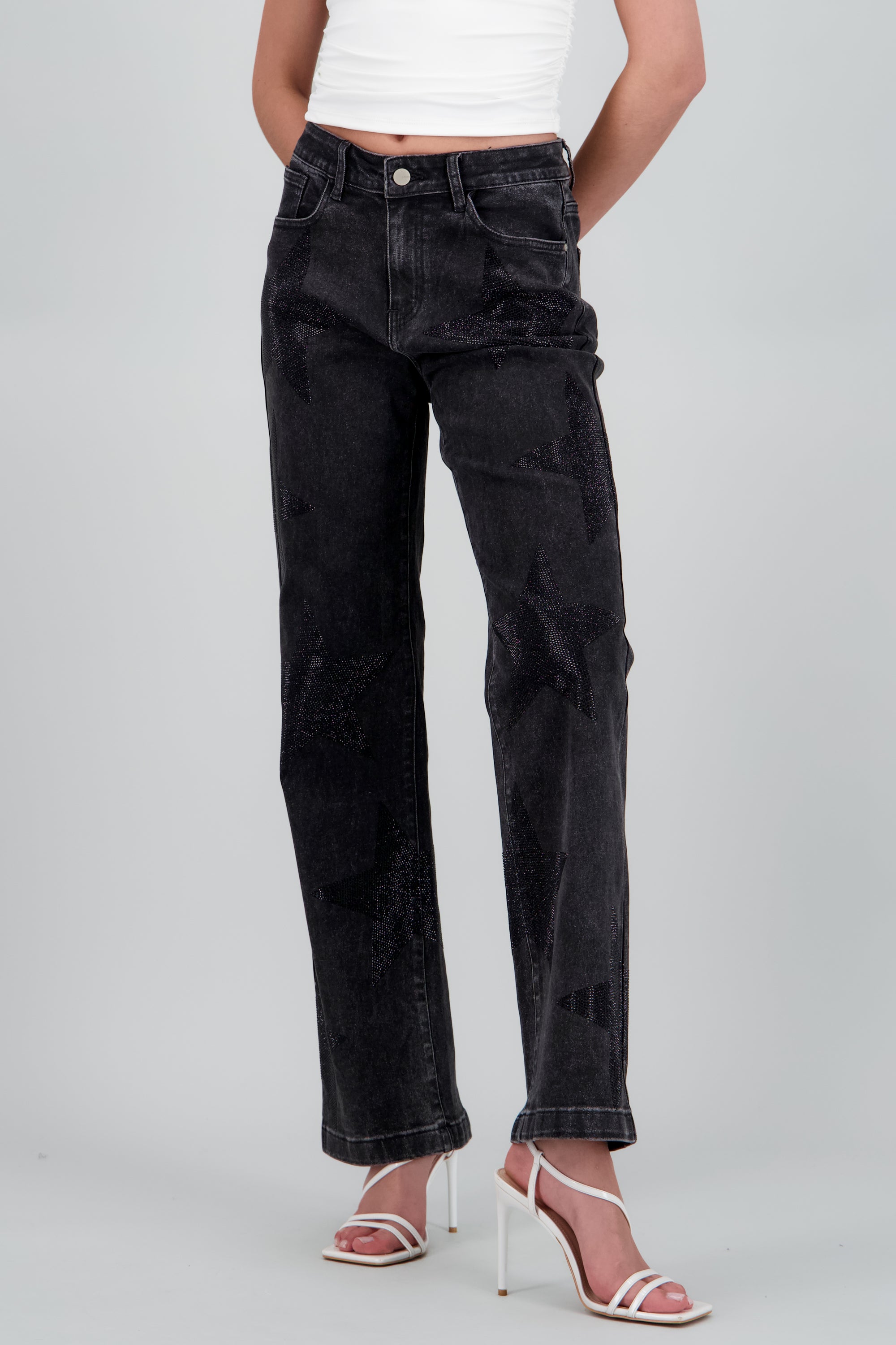 Jeans wide leg estrellas GRIS