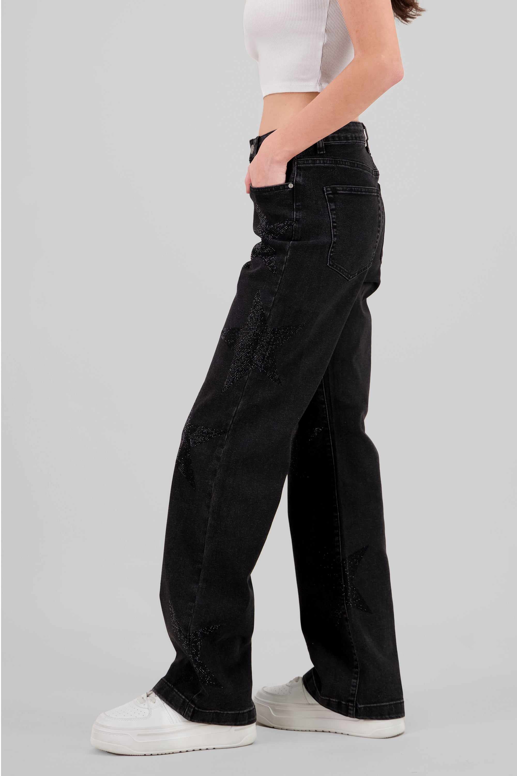 Jeans wide leg estrellas GRIS