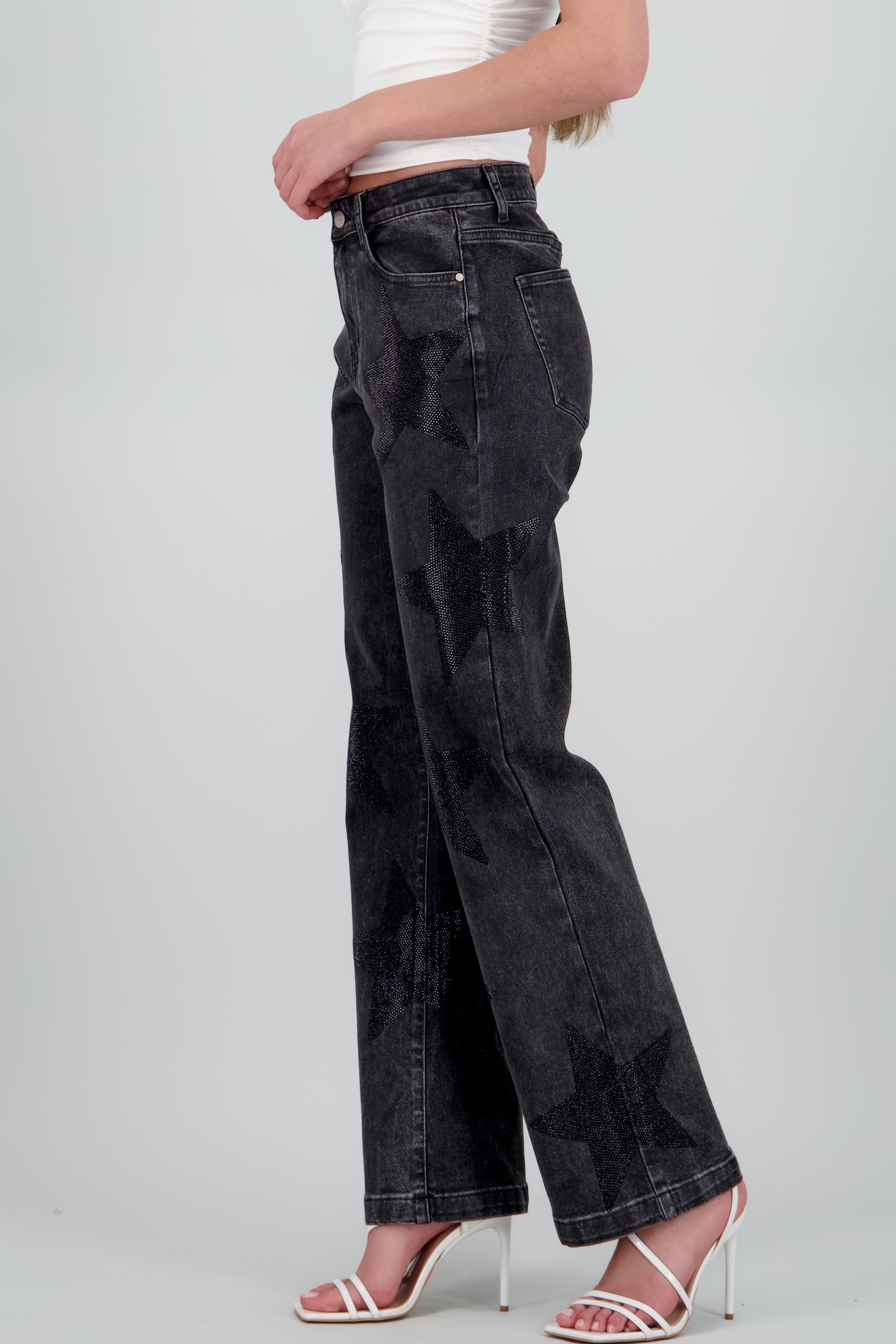 Jeans wide leg estrellas GRIS