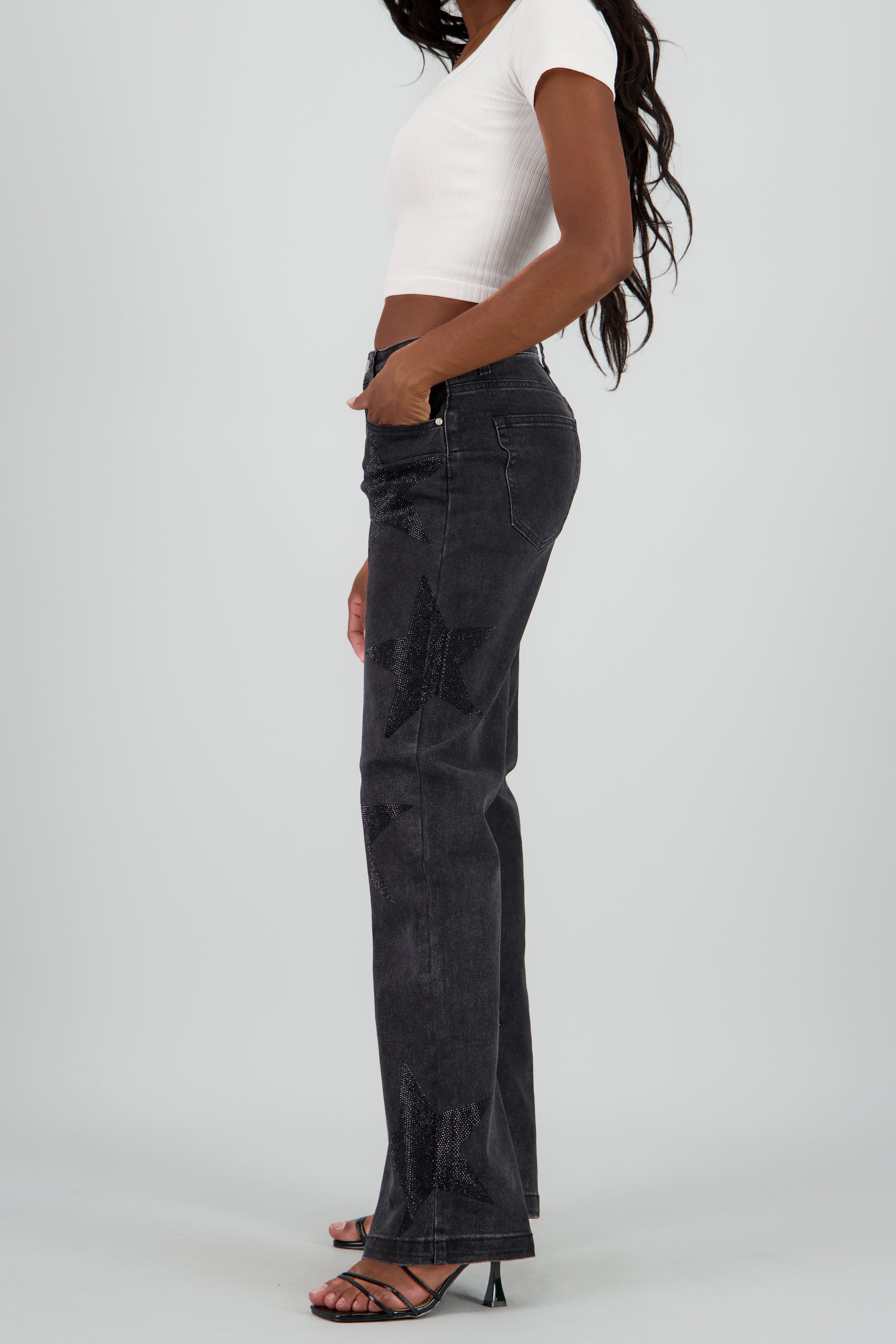 Jeans wide leg estrellas GRIS