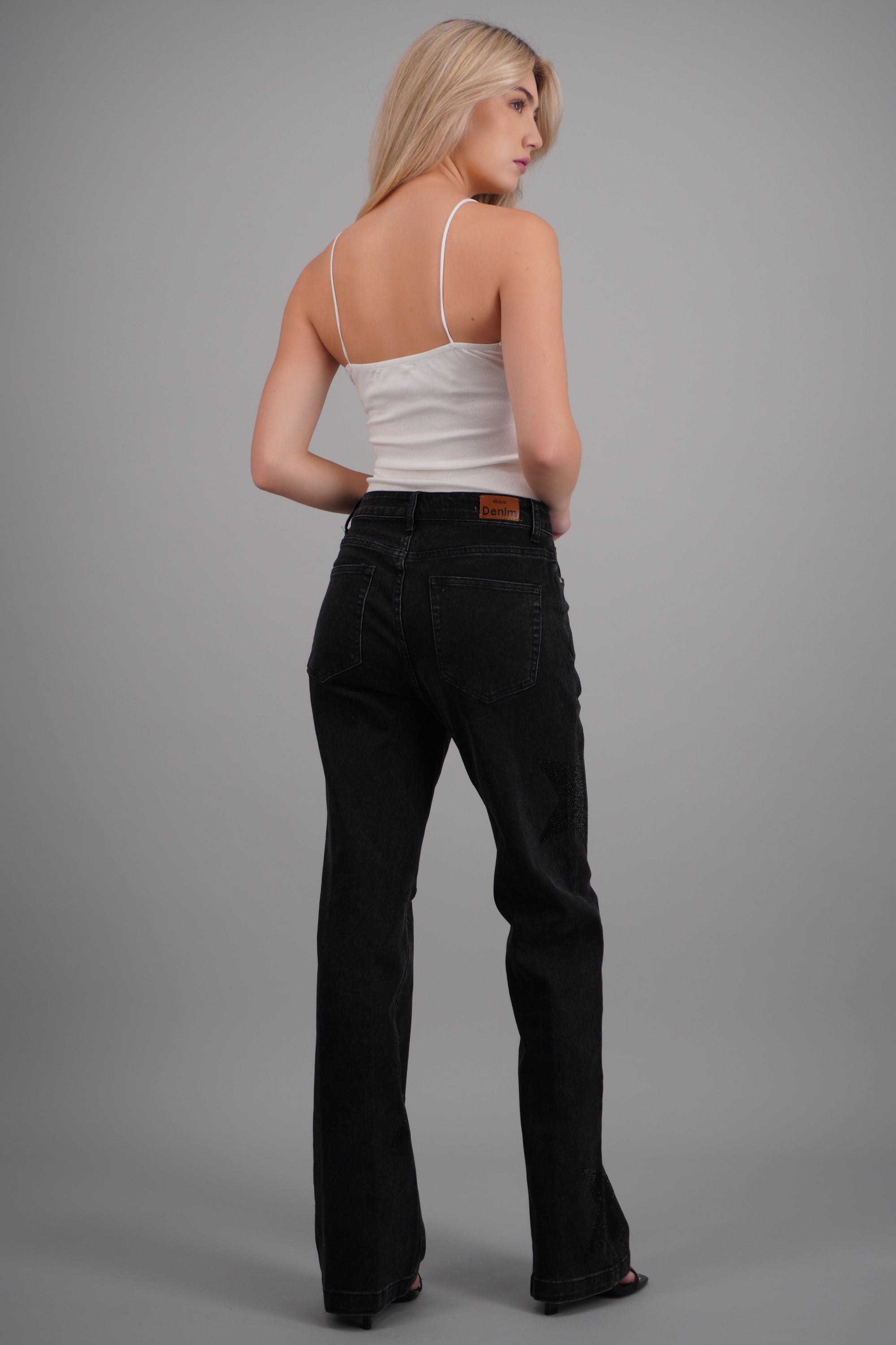 Jeans wide leg estrellas GRIS