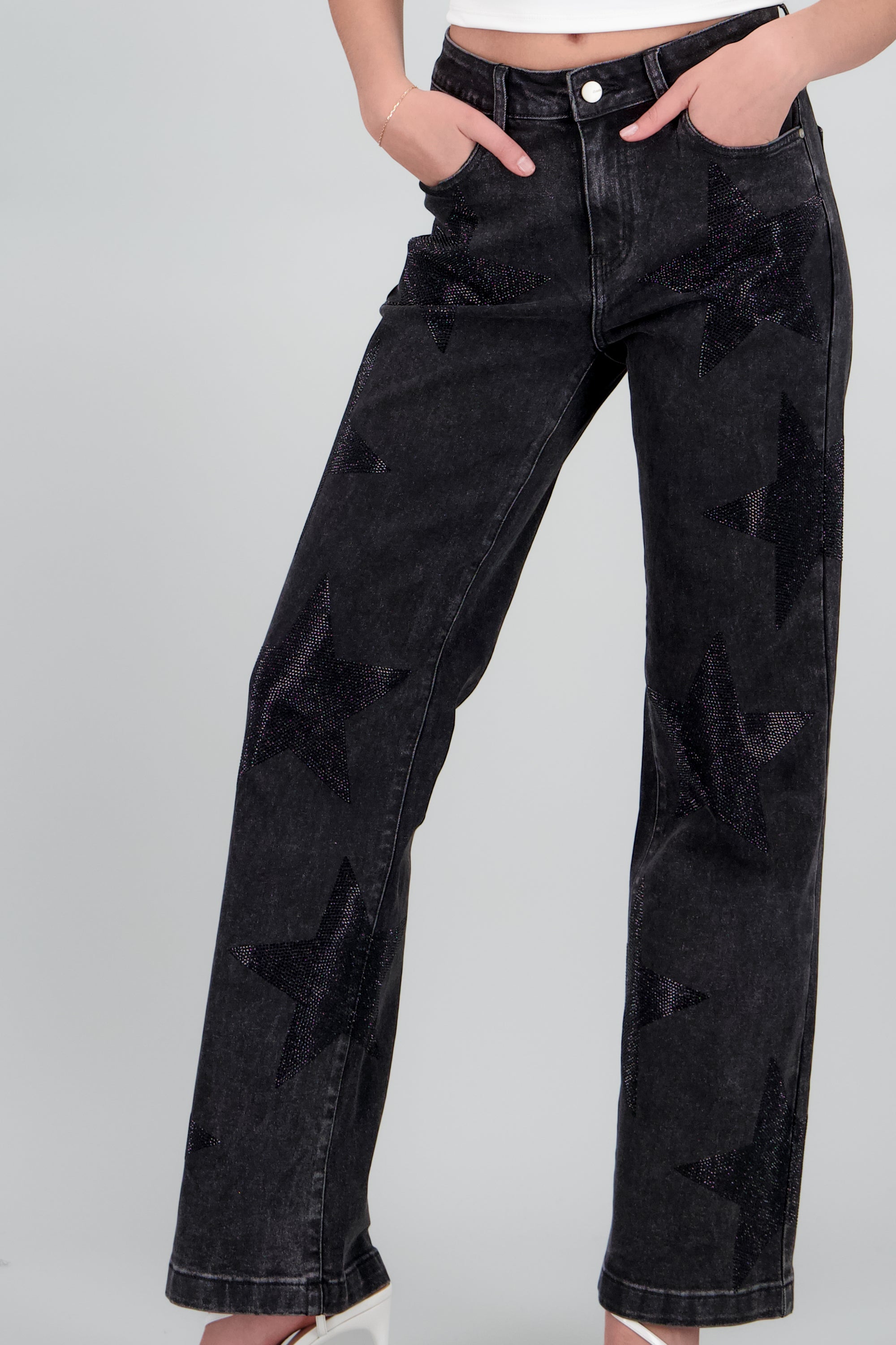 Jeans wide leg estrellas GRIS
