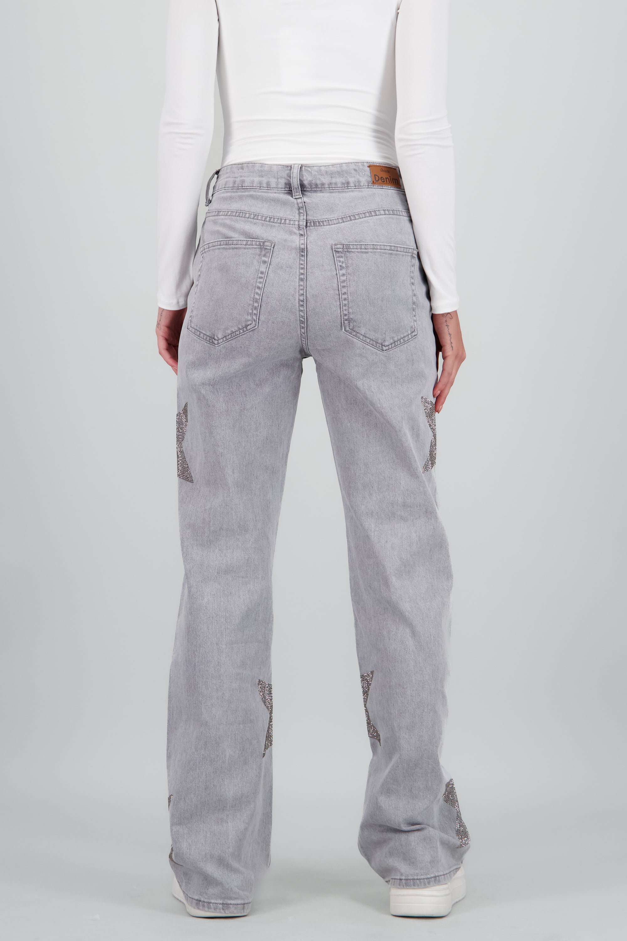 Jeans wide leg estrellas GRIS CLARO