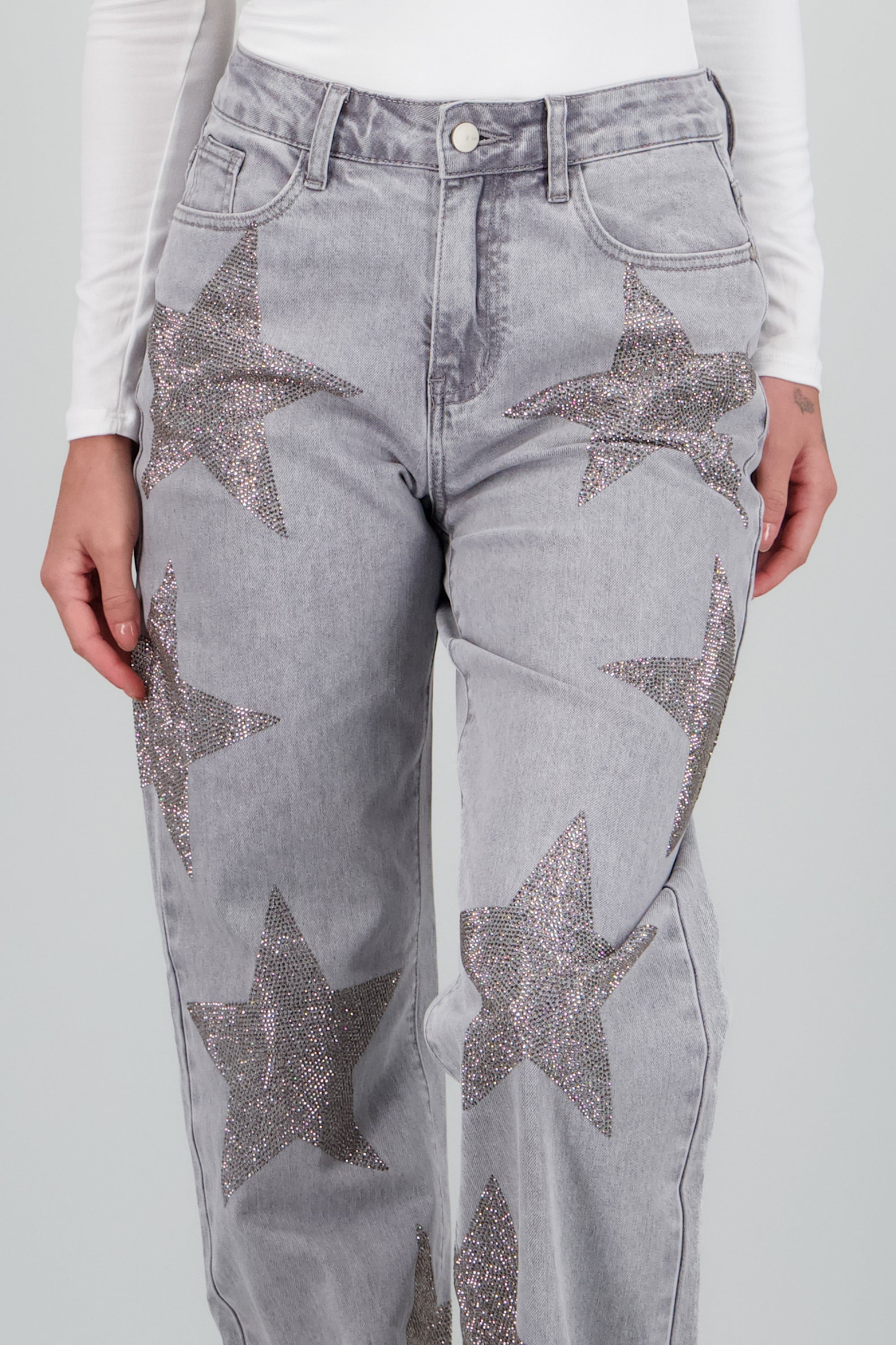 Jeans wide leg estrellas GRIS CLARO