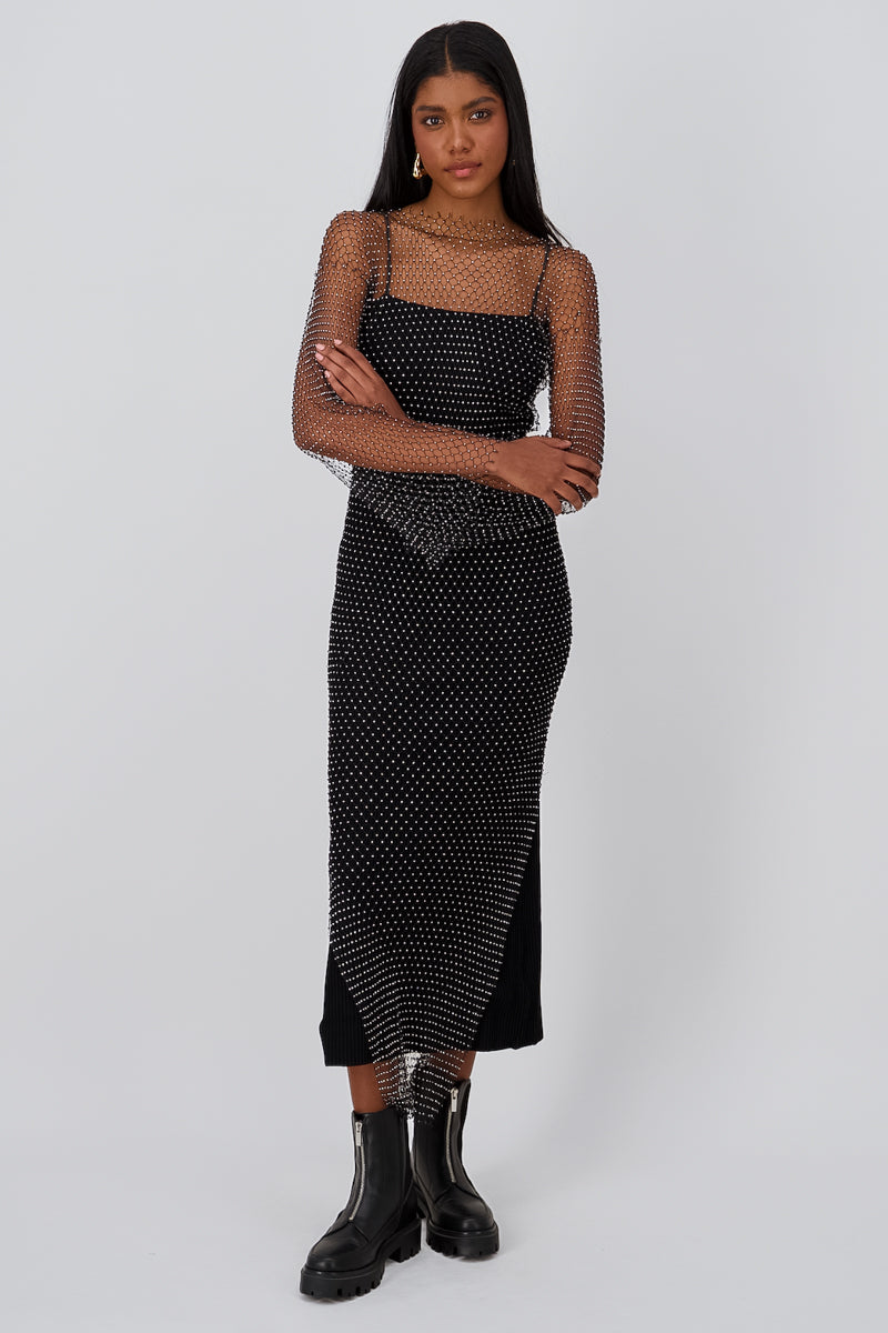 Vestido maxi red brillos NEGRO