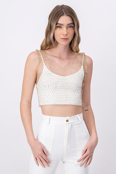 Top red escote v brillos