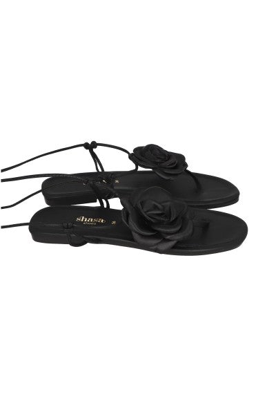 Sandalia Lace Up Flor NEGRO