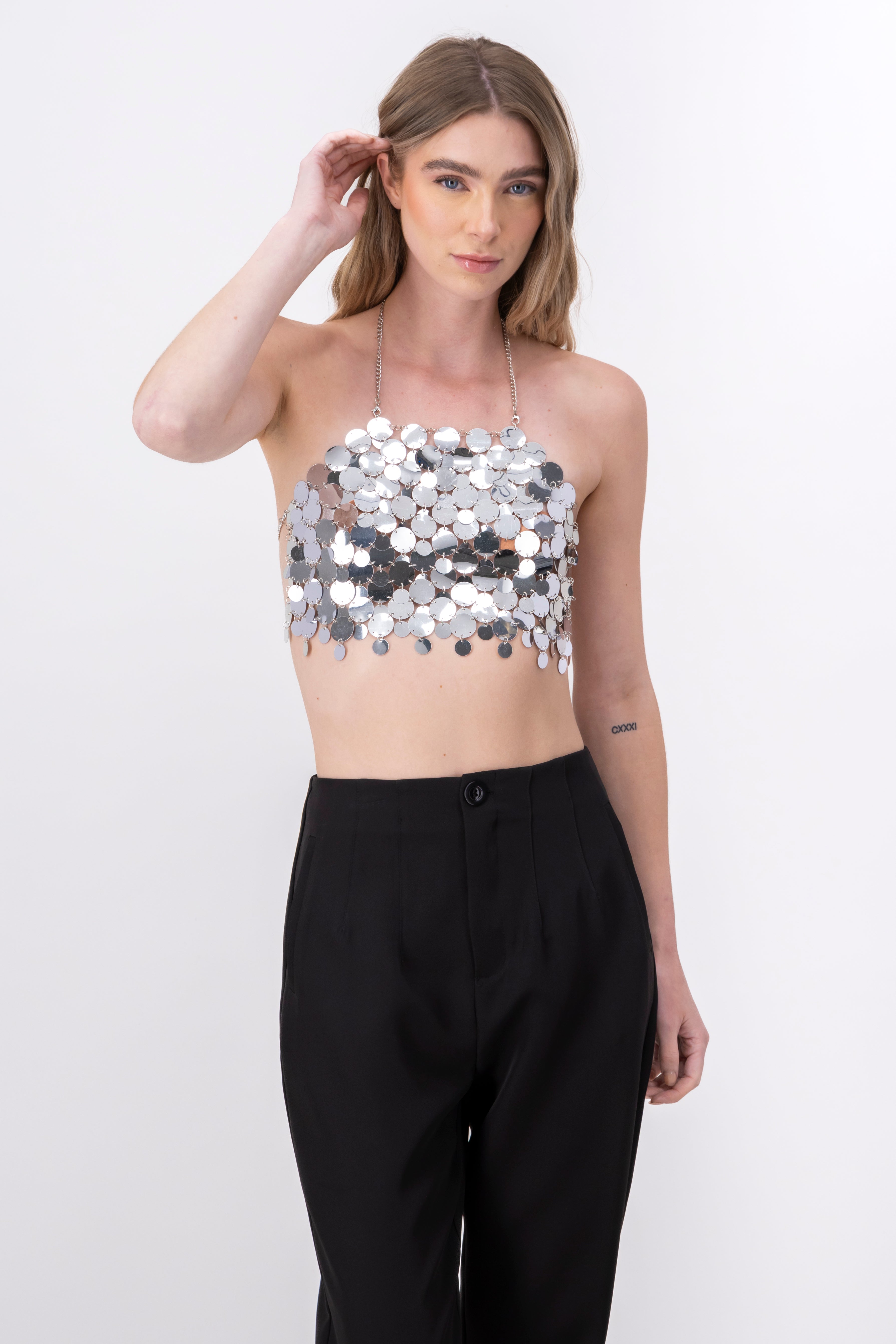 Top crop halter lentejuela maxi