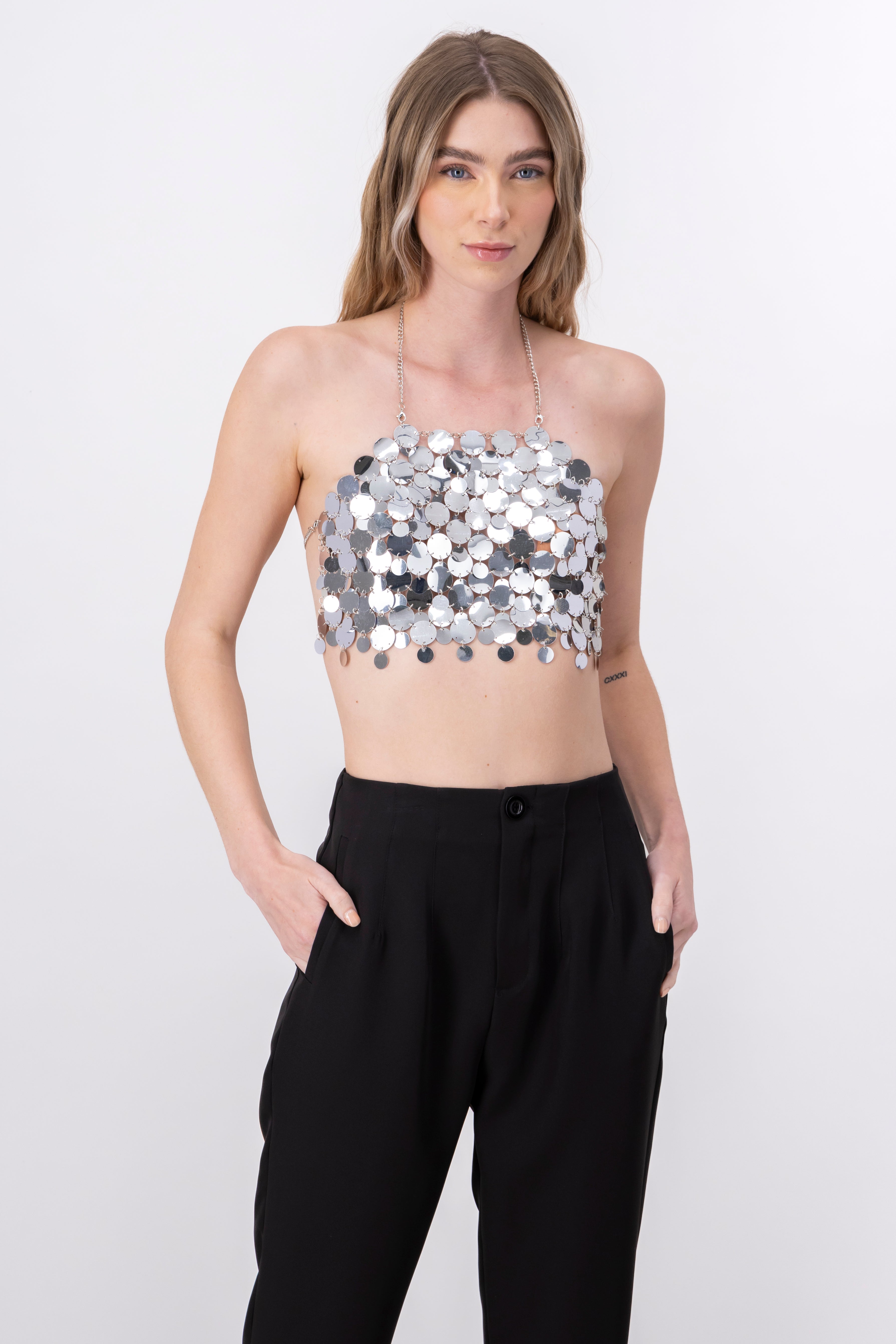 Top crop halter lentejuela maxi