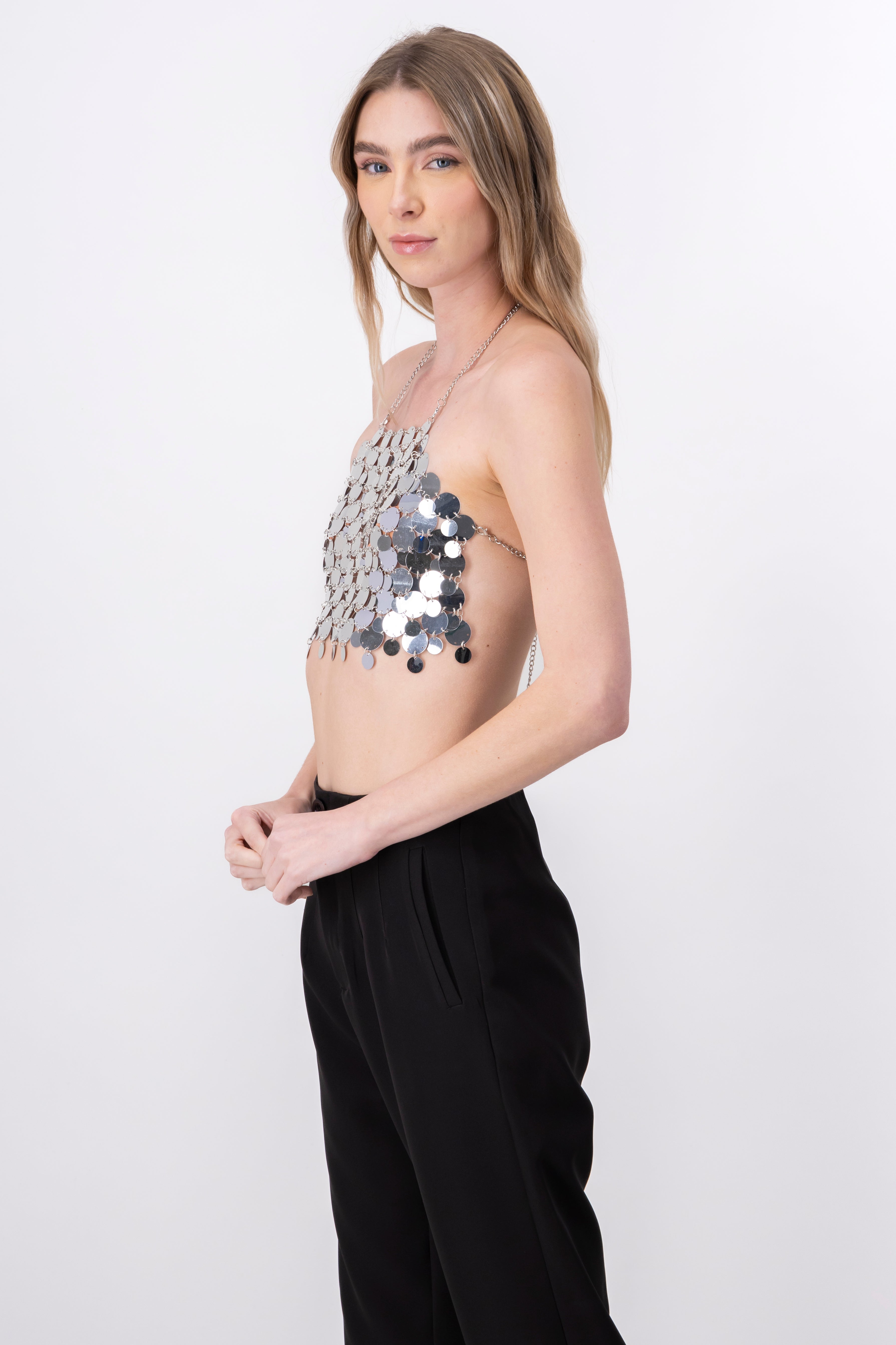 Top crop halter lentejuela maxi