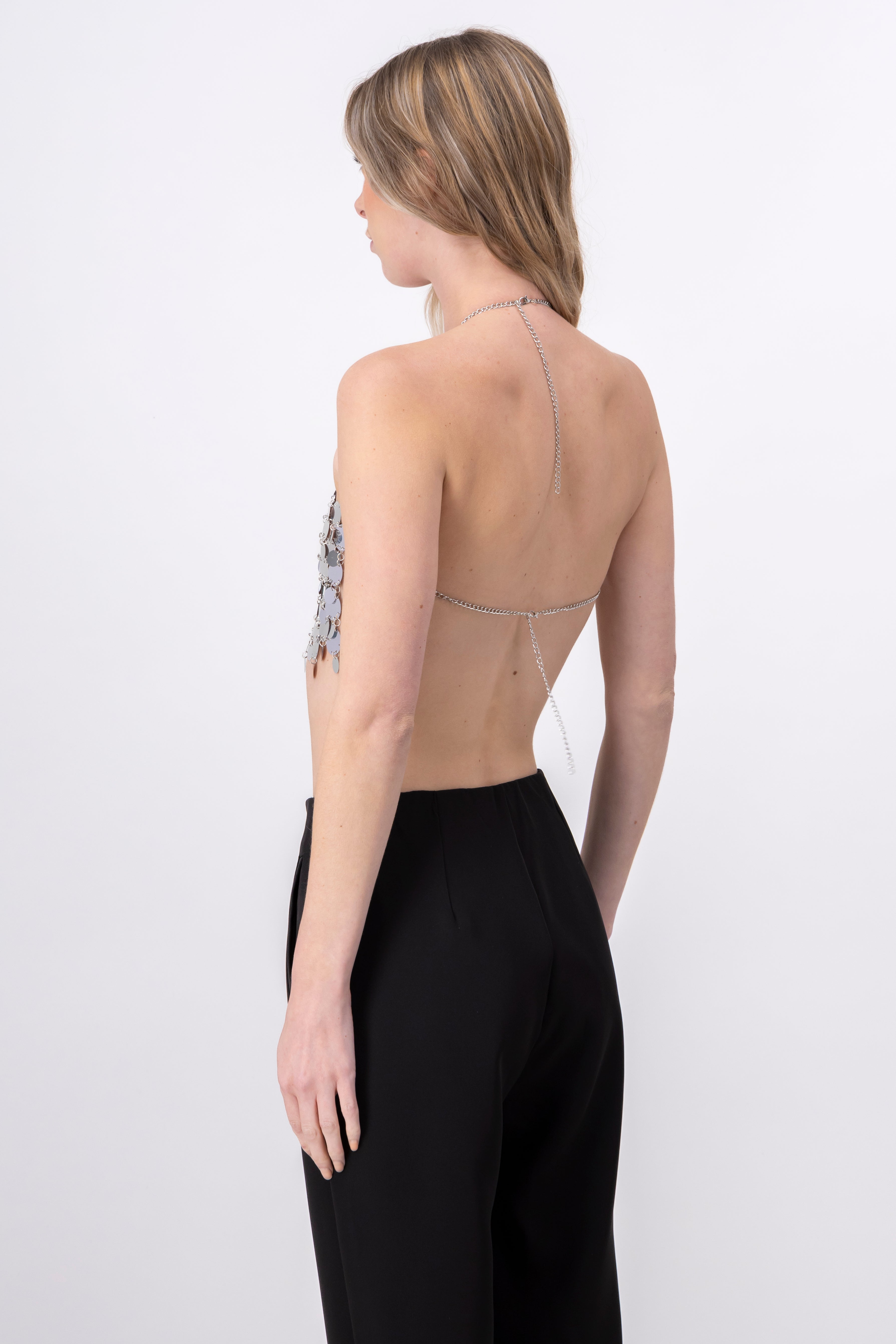 Top crop halter lentejuela maxi