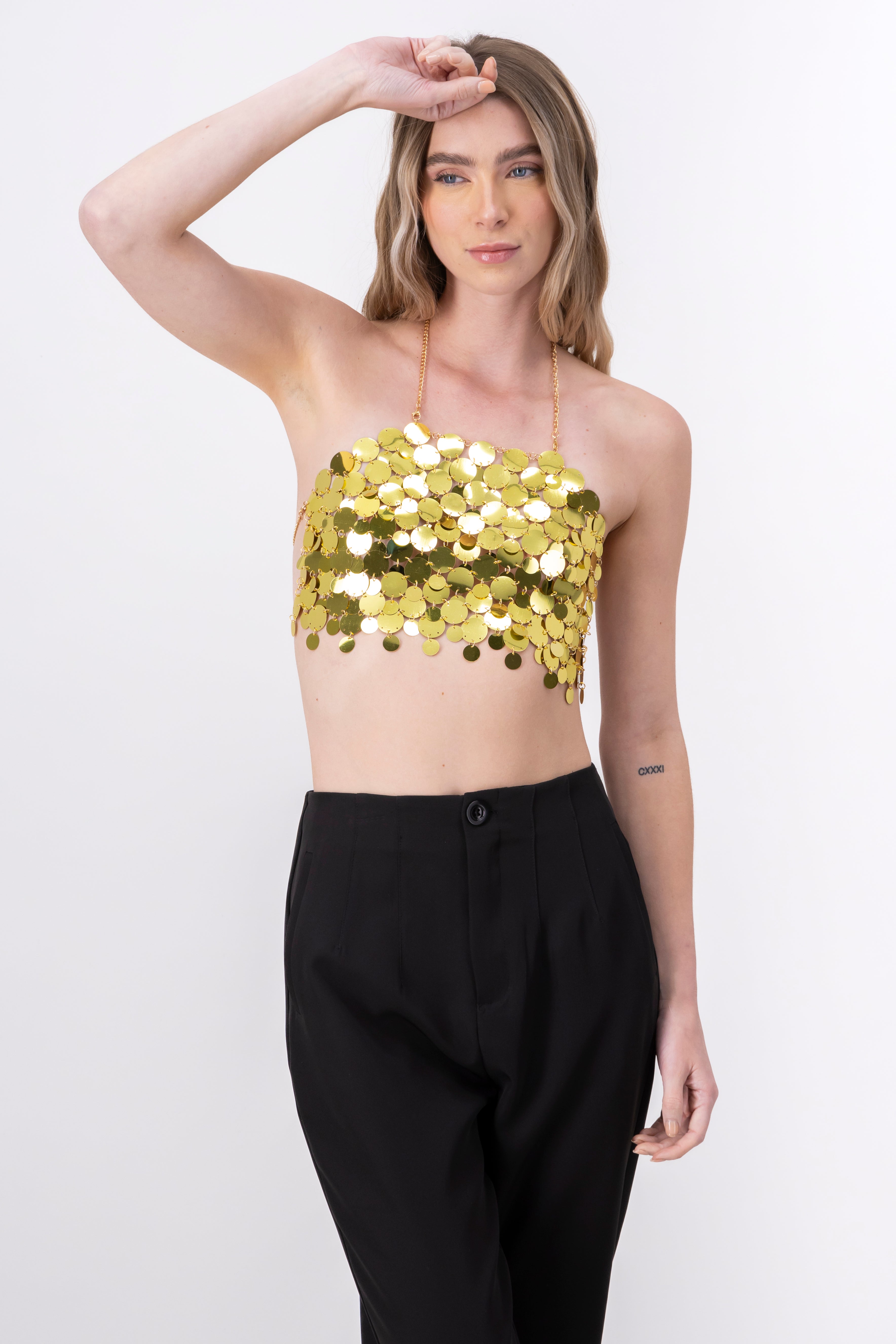 Top crop halter lentejuela maxi ORO