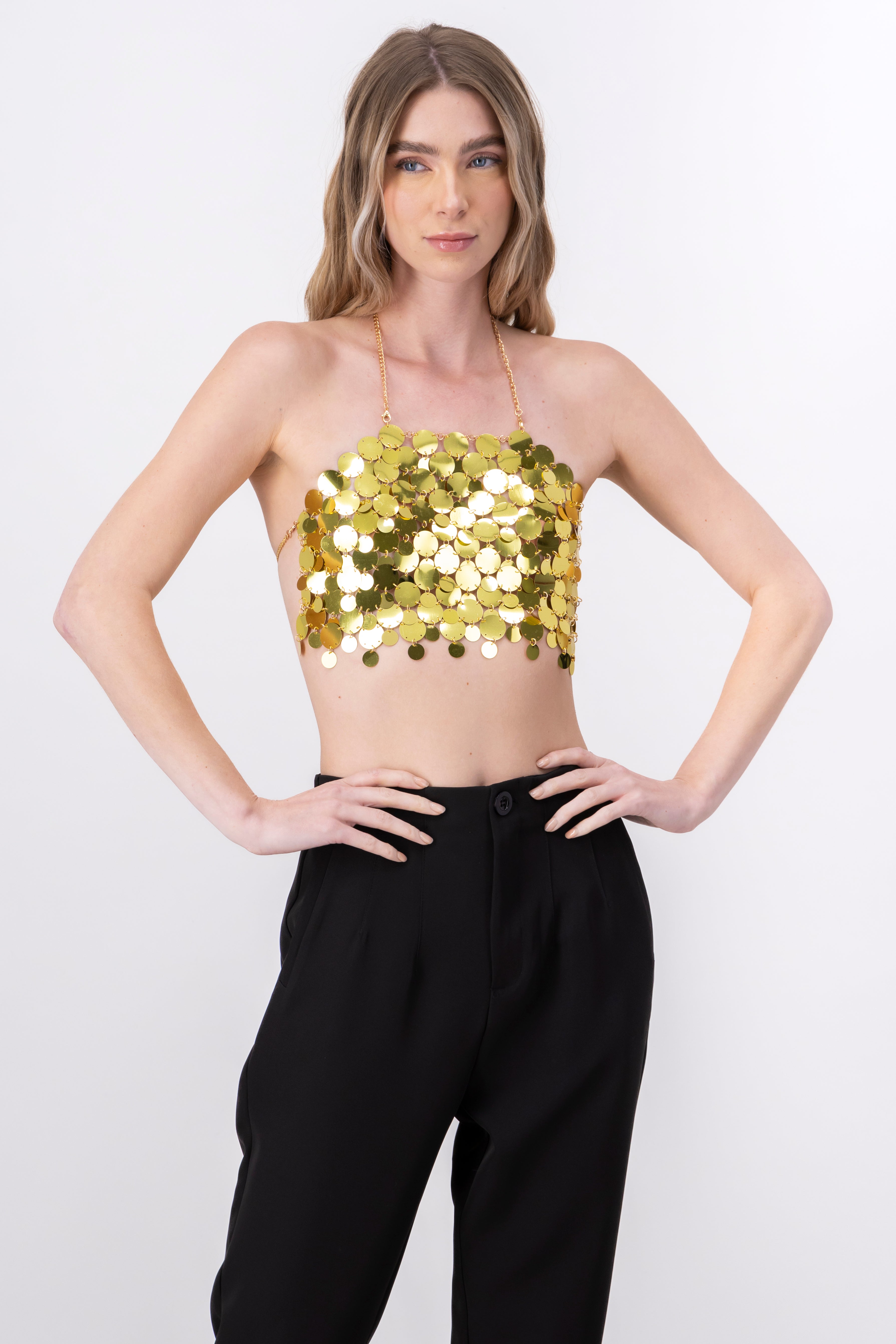 Top crop halter lentejuela maxi ORO