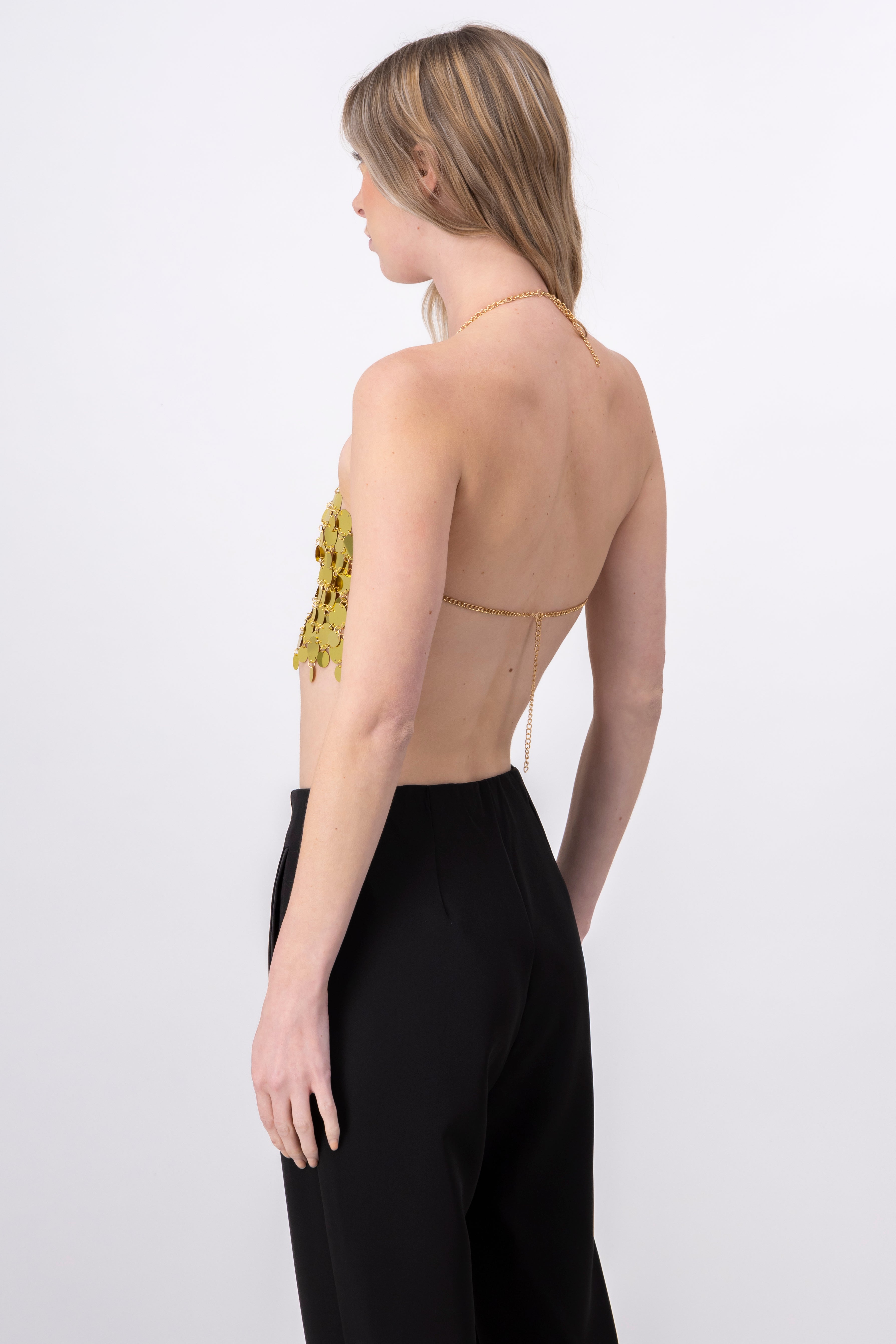 Top crop halter lentejuela maxi ORO