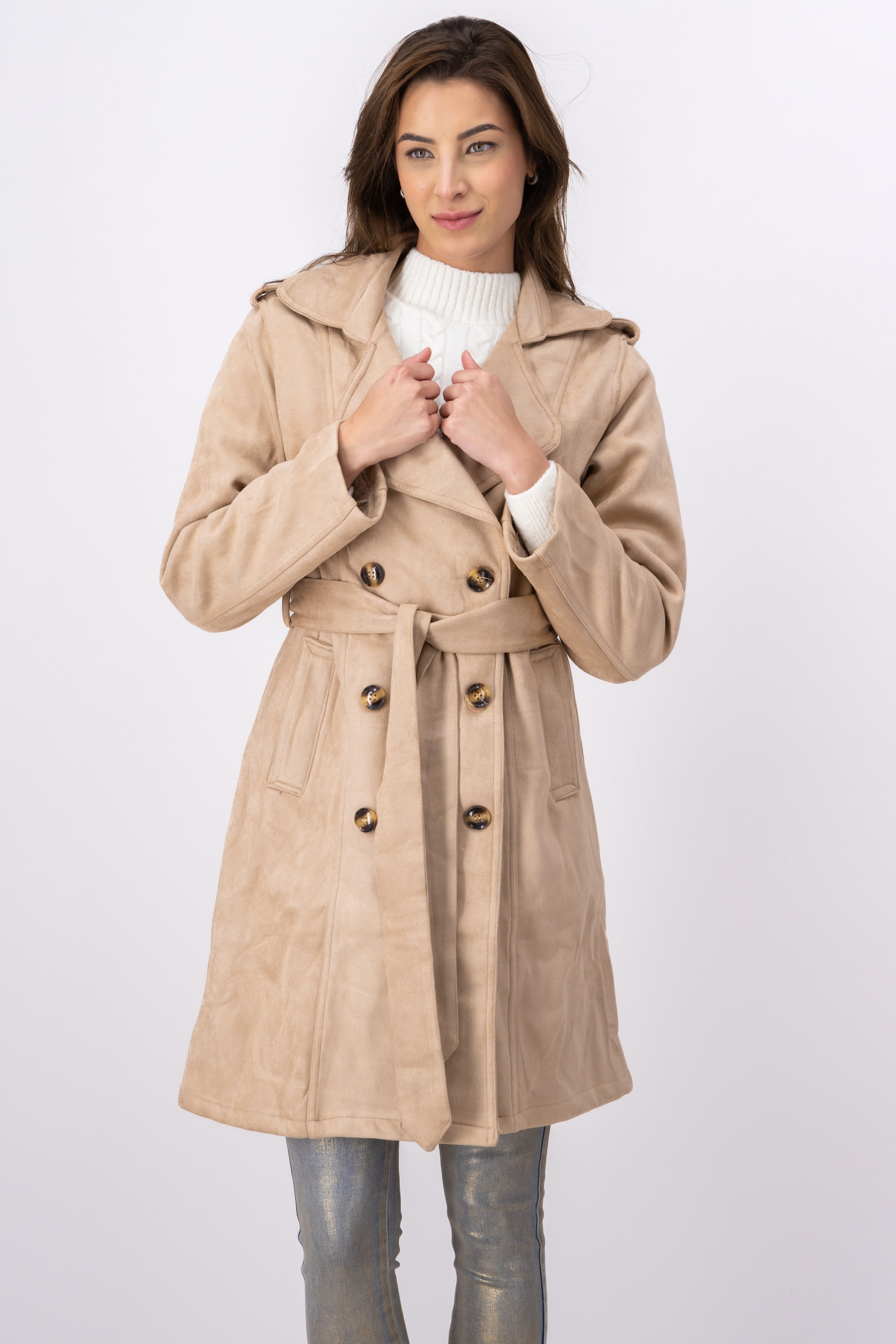 Abrigo largo suede BEIGE