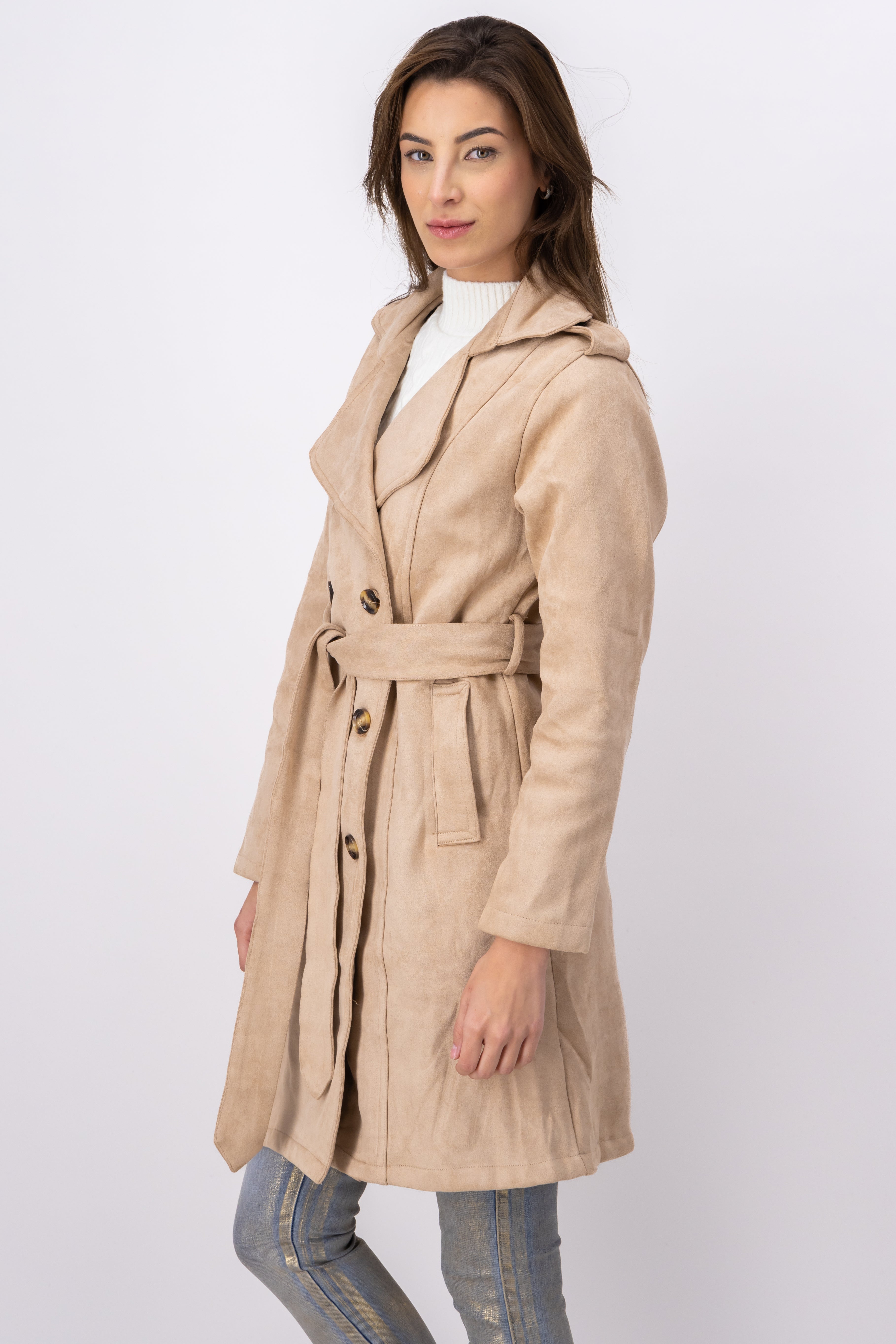 Abrigo largo suede BEIGE