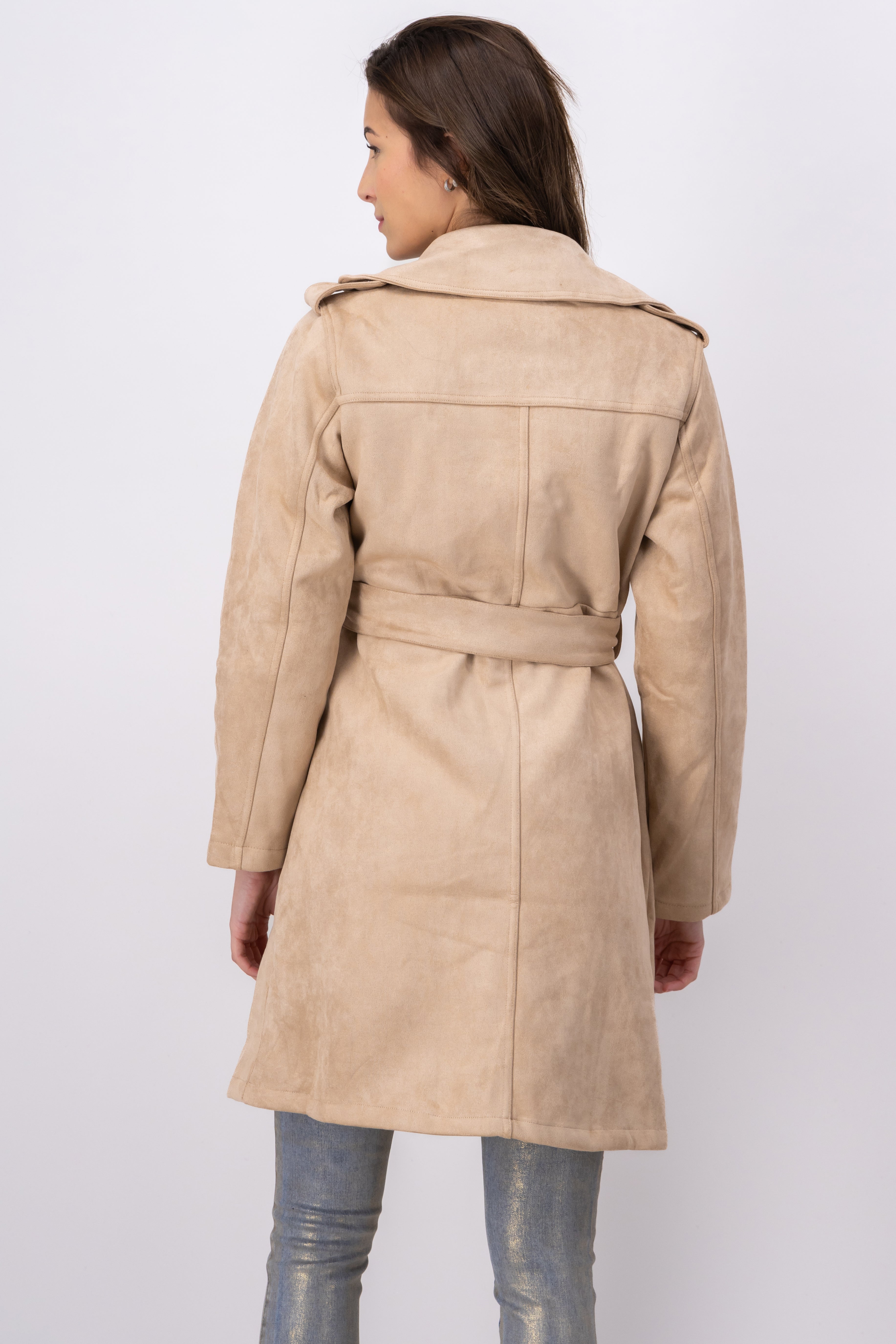 Abrigo largo suede BEIGE