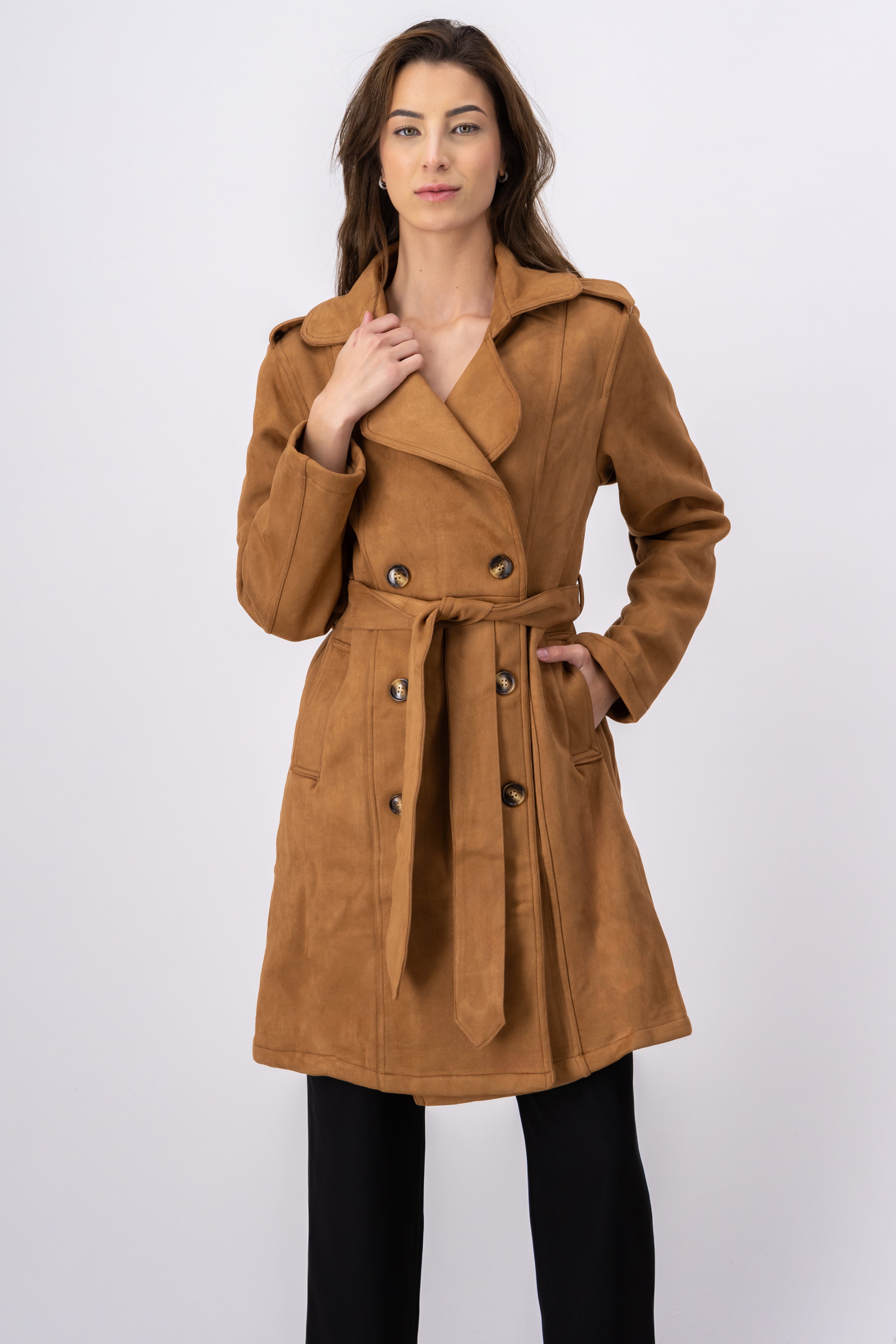 Abrigo largo suede CAFE