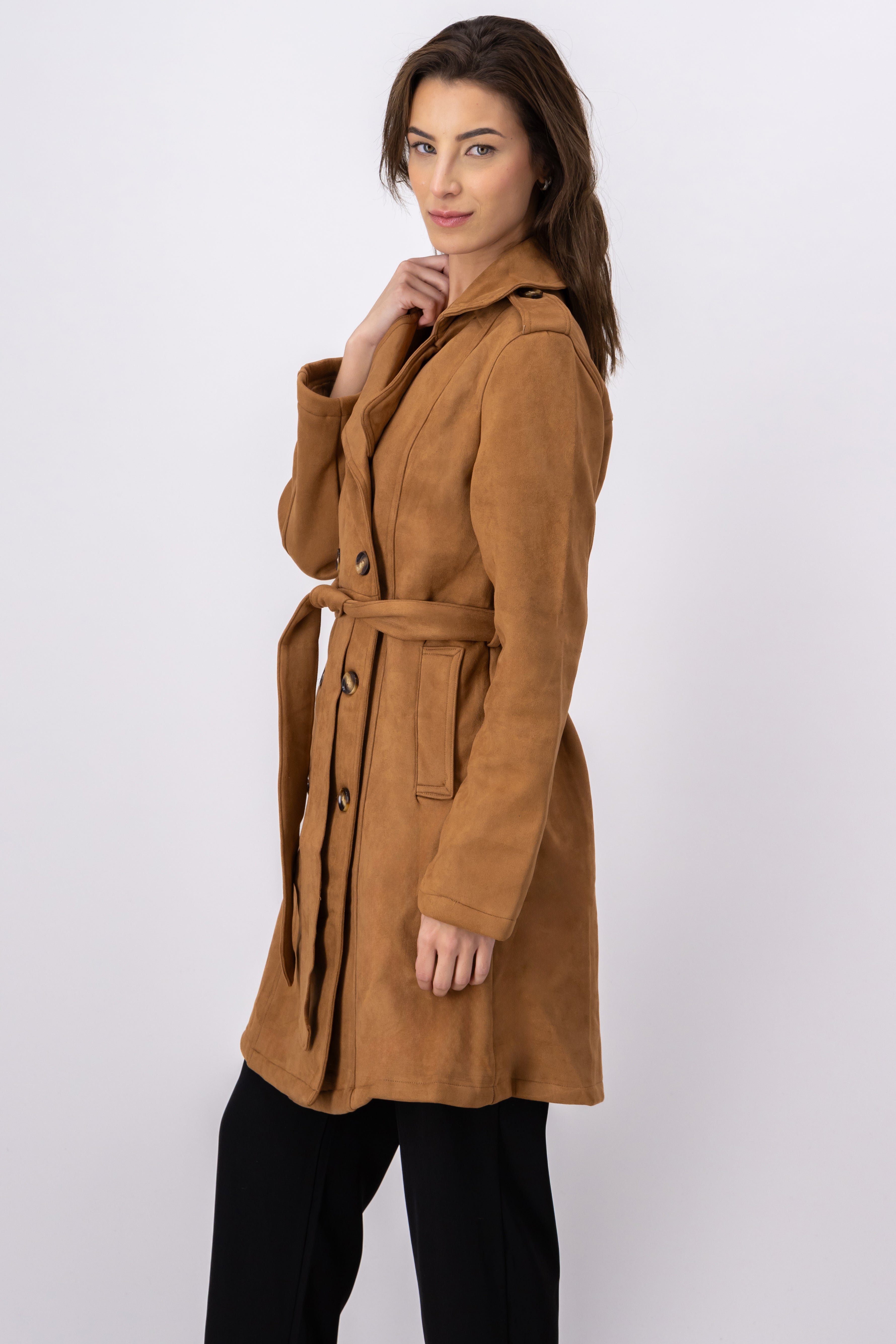 Abrigo largo suede CAFE
