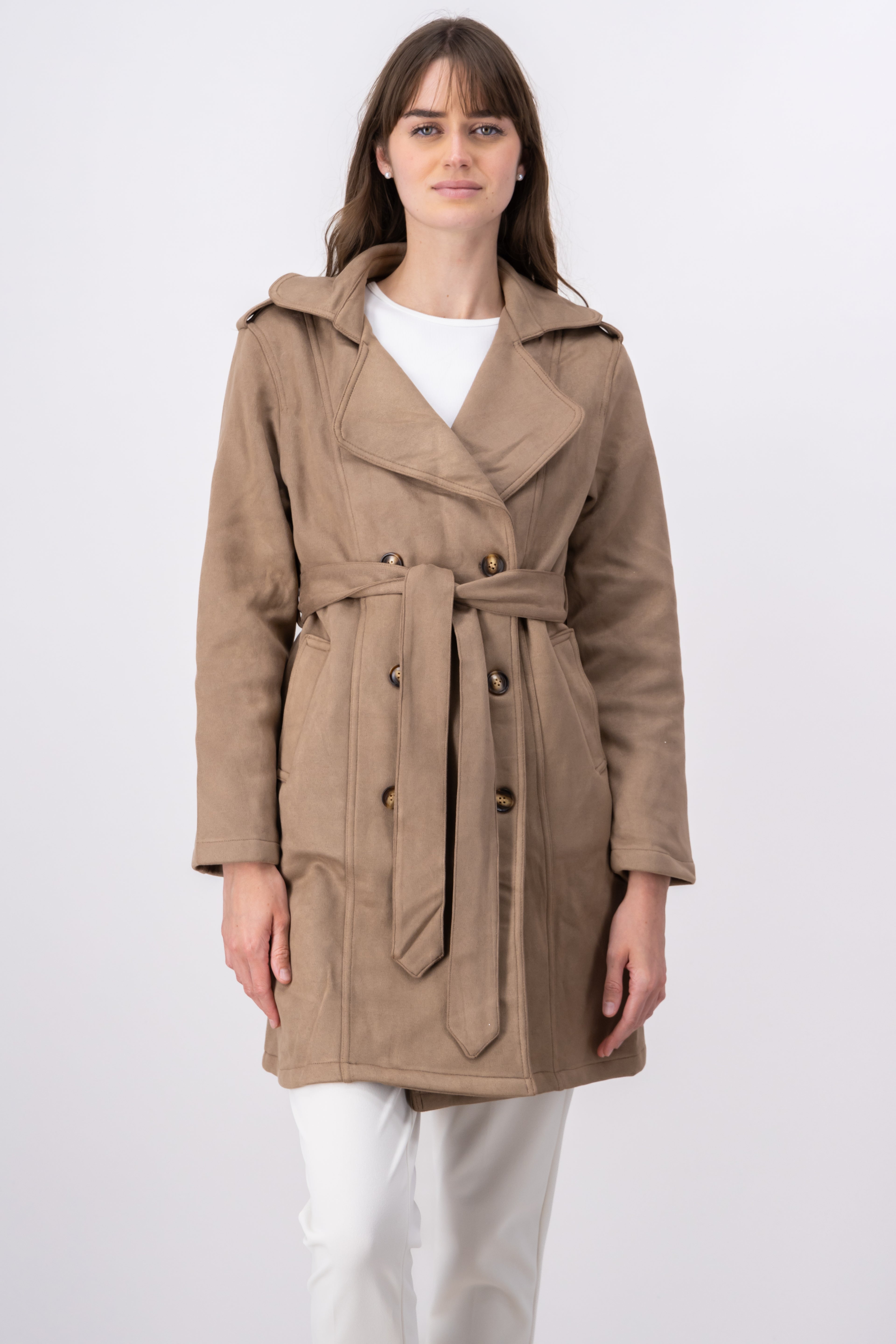 Abrigo largo suede TAUPE