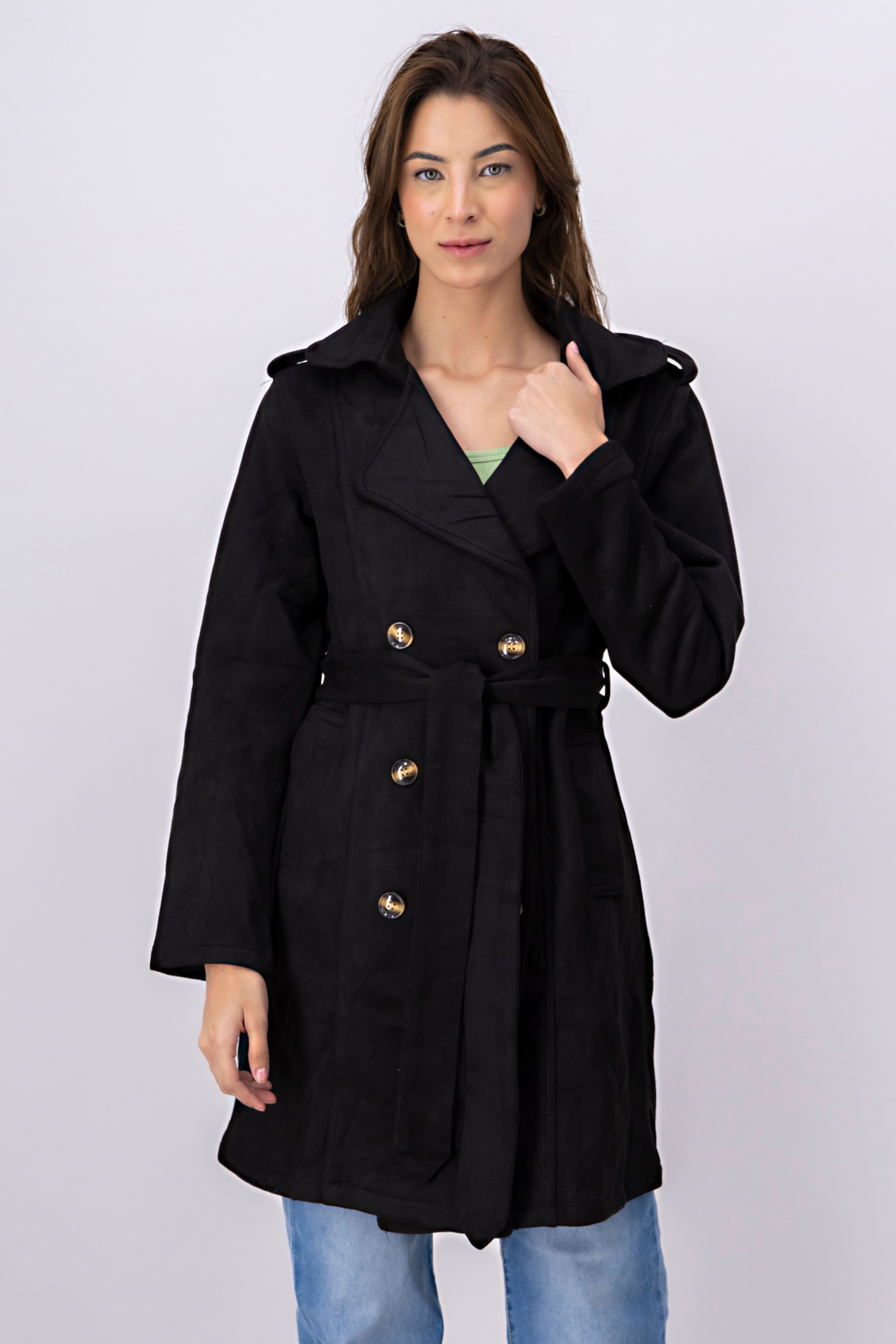 Abrigo largo suede NEGRO