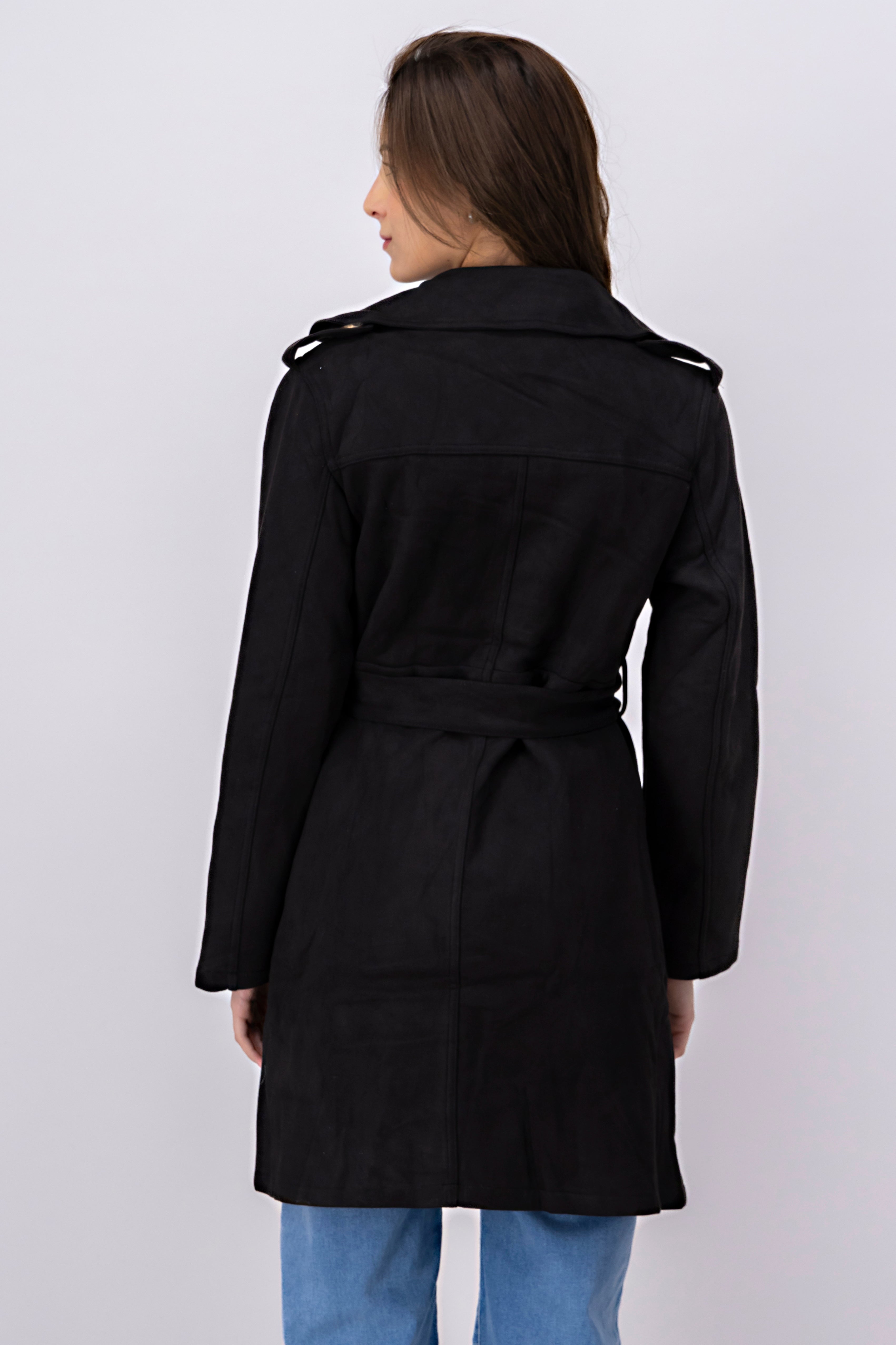 Abrigo largo suede NEGRO
