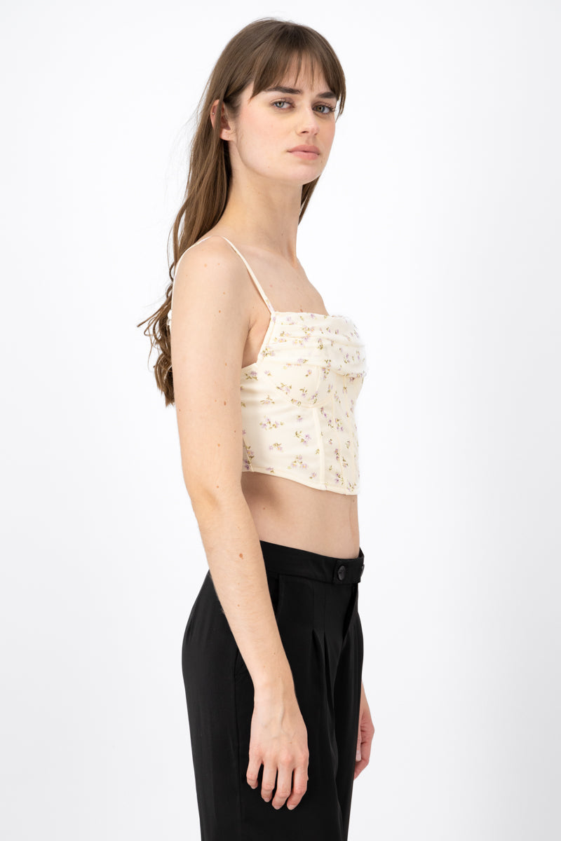 Blusa corset con cuello cascada estampado