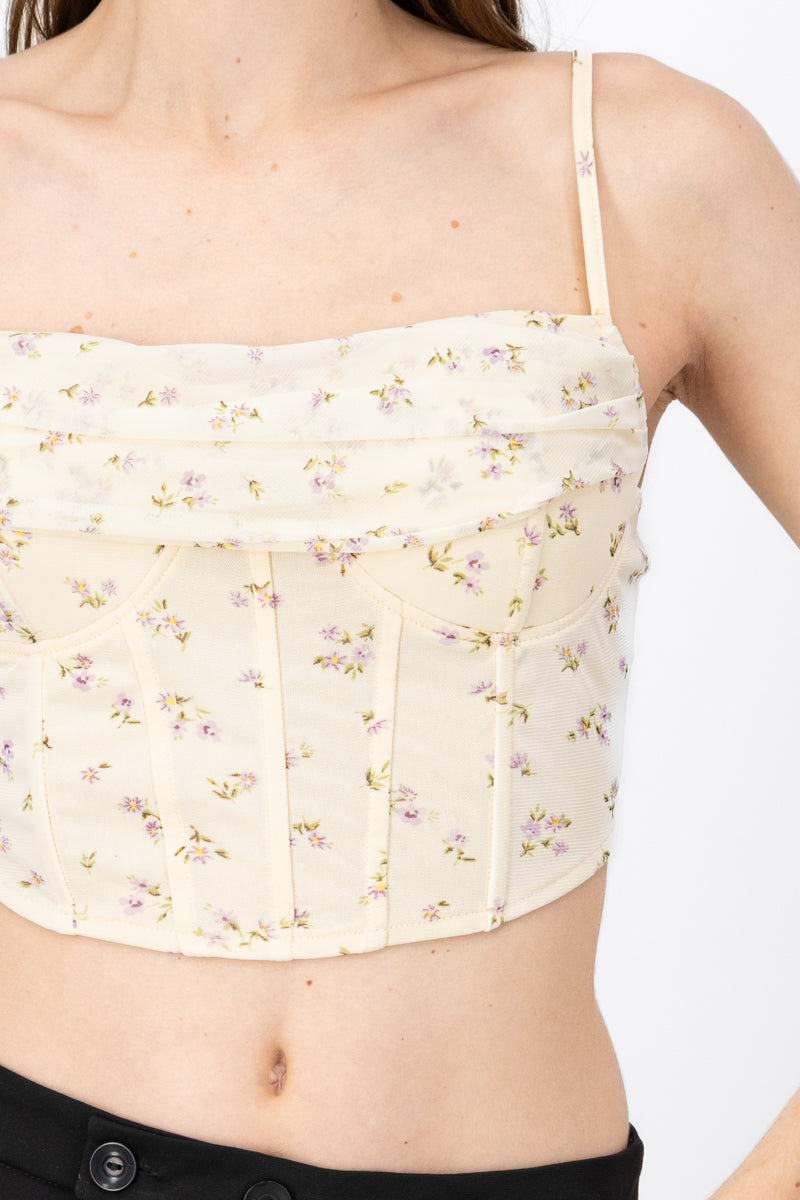 Blusa corset con cuello cascada estampado