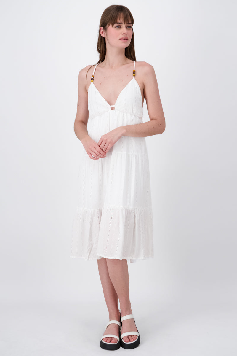 Vestido Maxi Textura Detalle Tirantes BLANCO