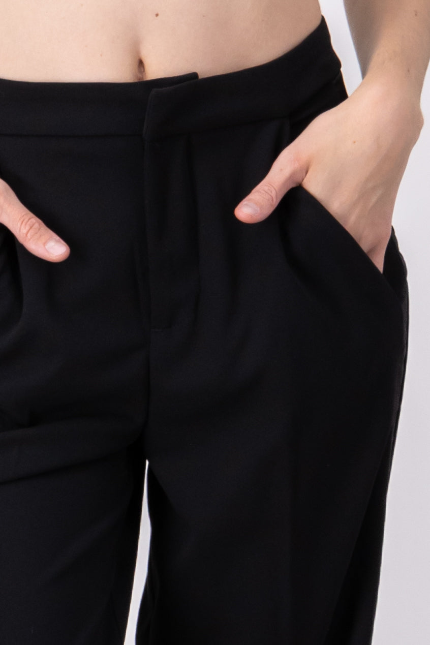 Pantalón recto cintura media NEGRO
