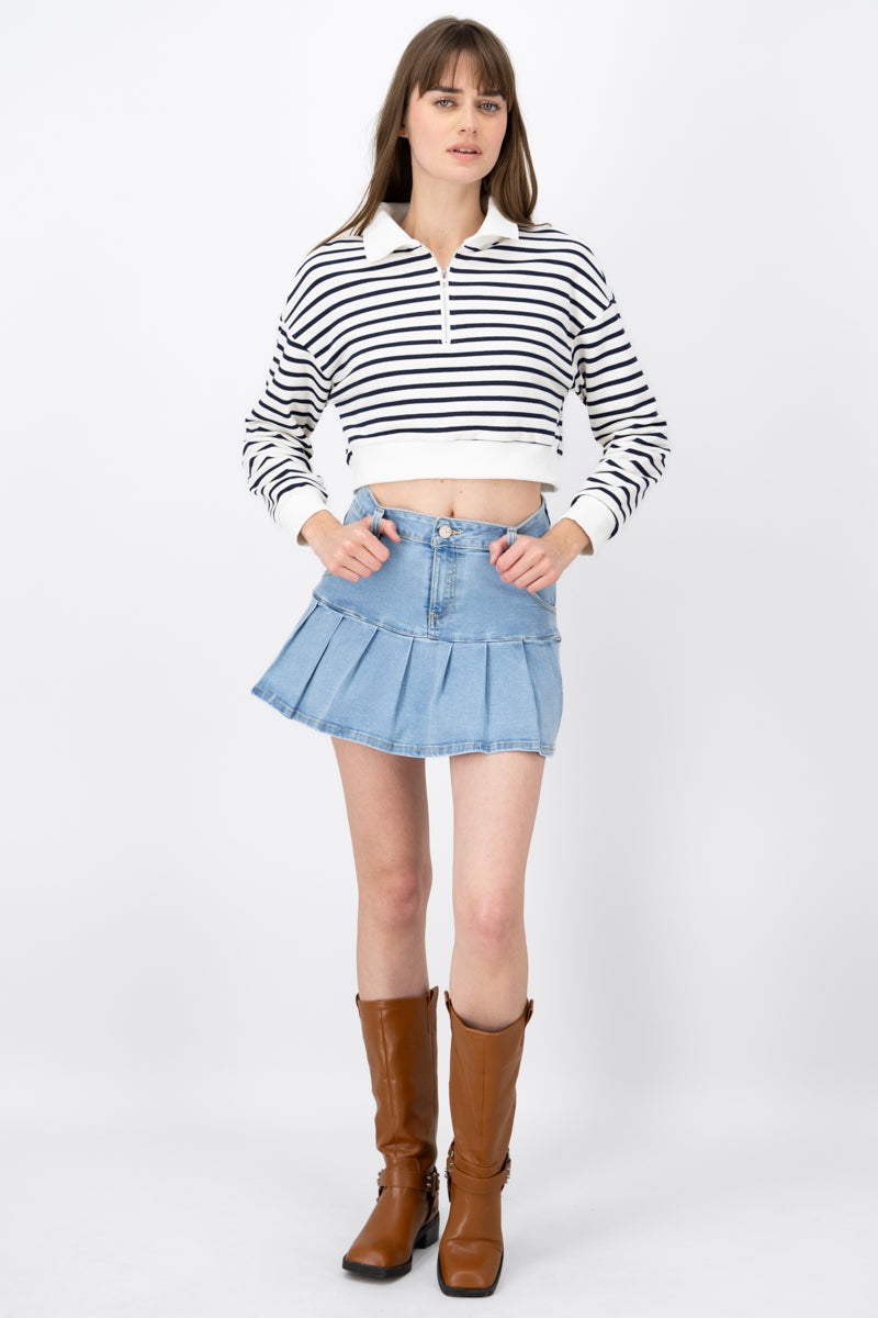 Falda mini tableada denim BLEACHED