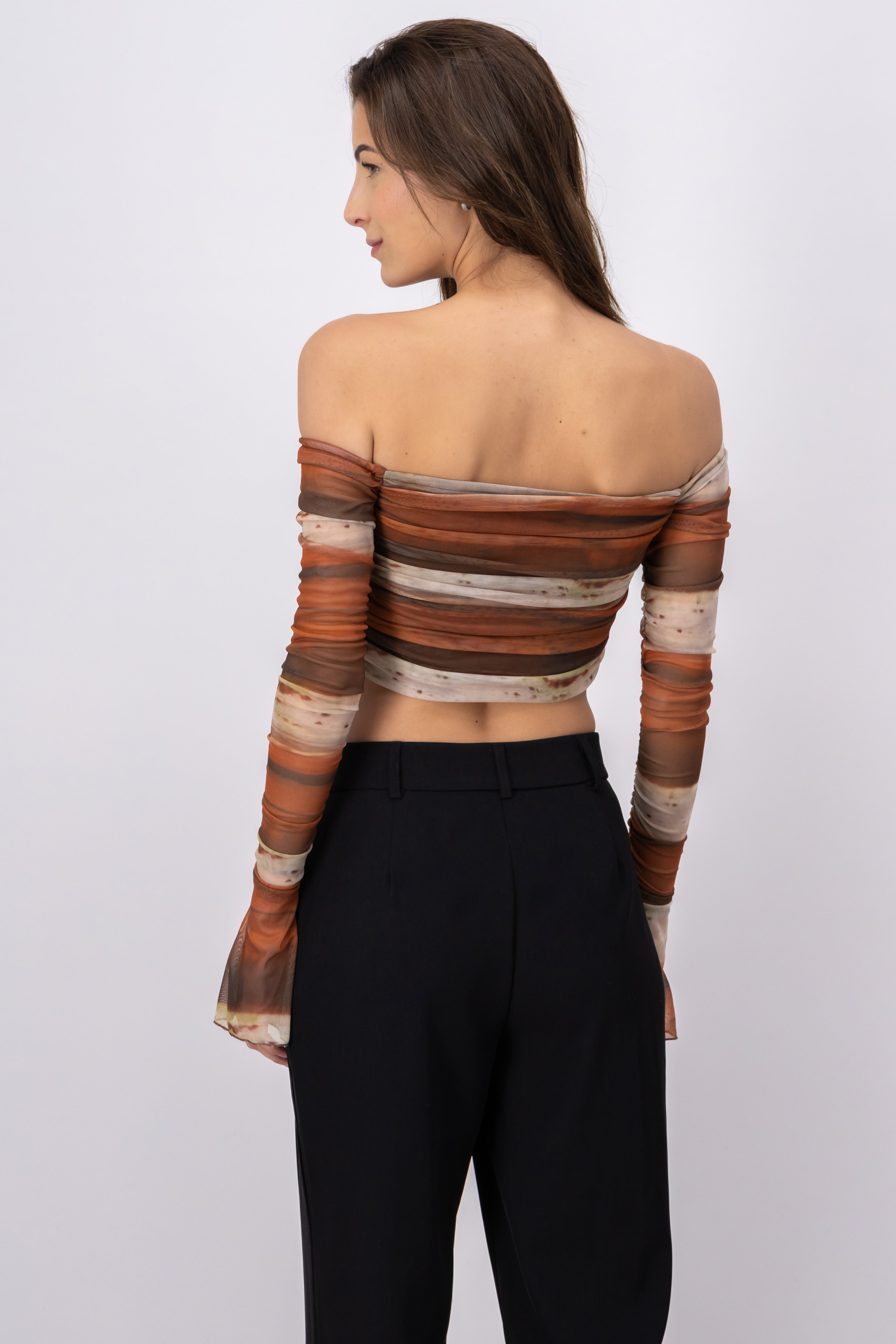Top mesh strapless manga fruncida CAFE COMBO