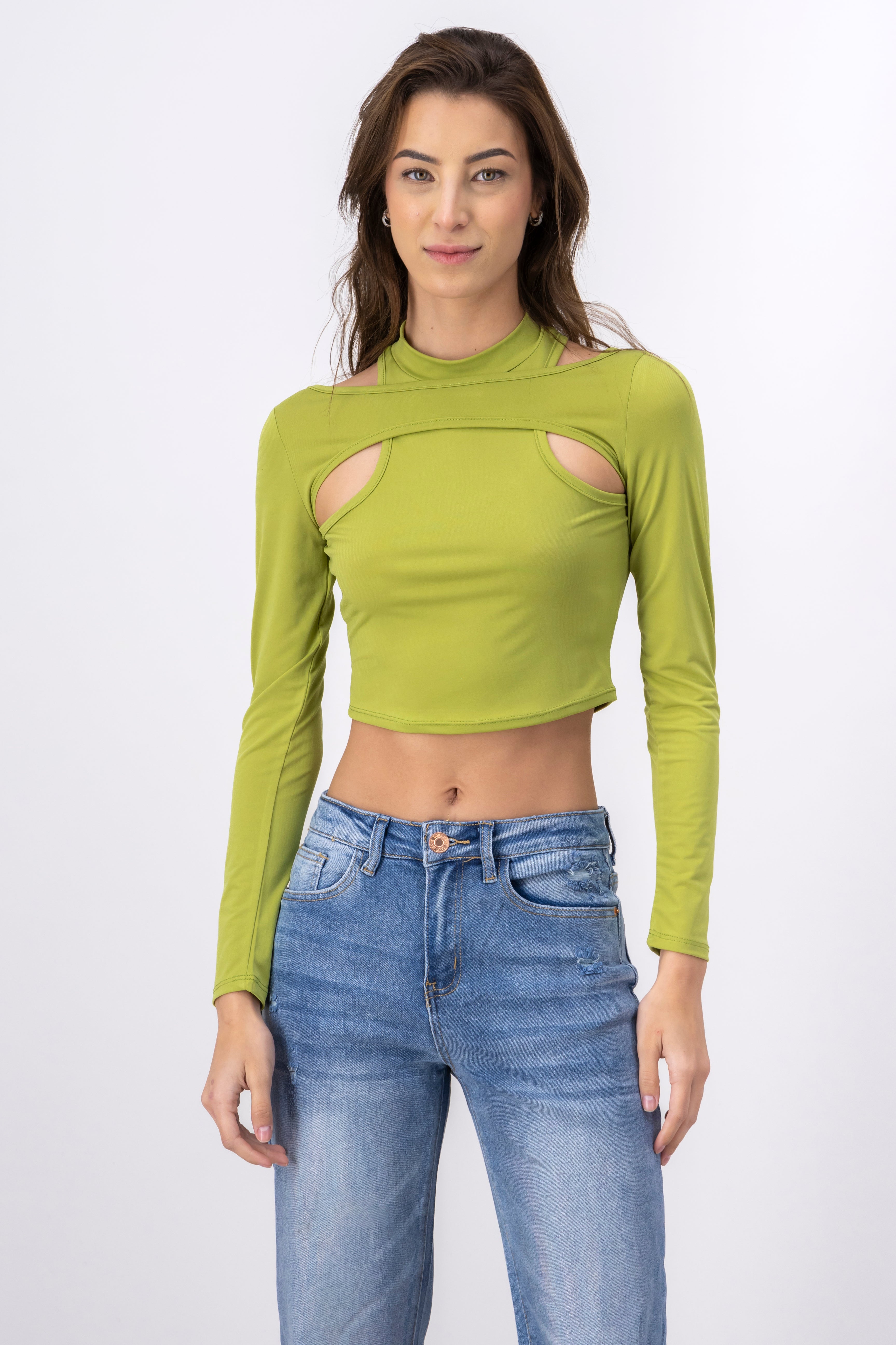 Top cuello alto mangas VERDE MANZANA