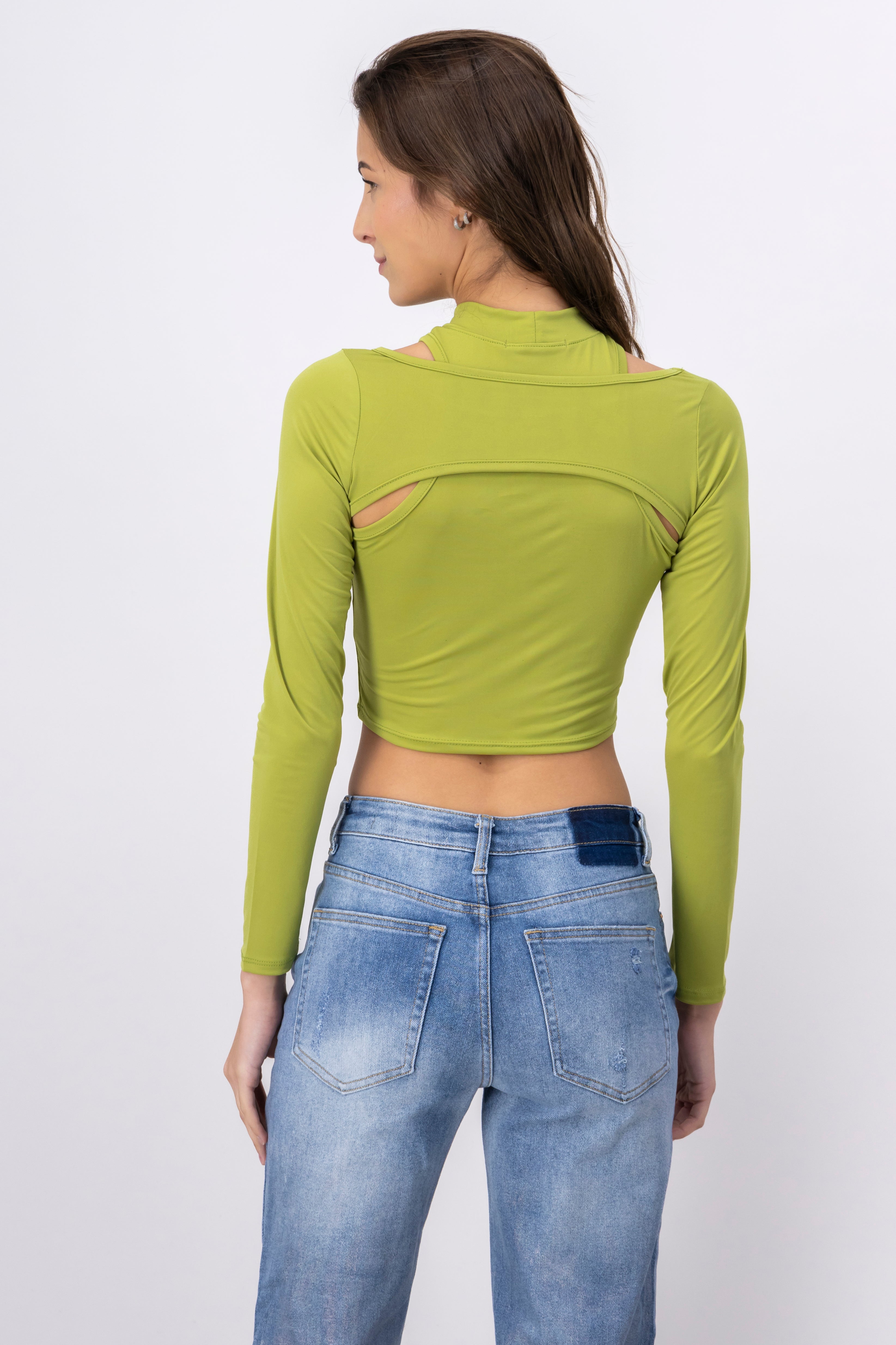 Top cuello alto mangas VERDE MANZANA