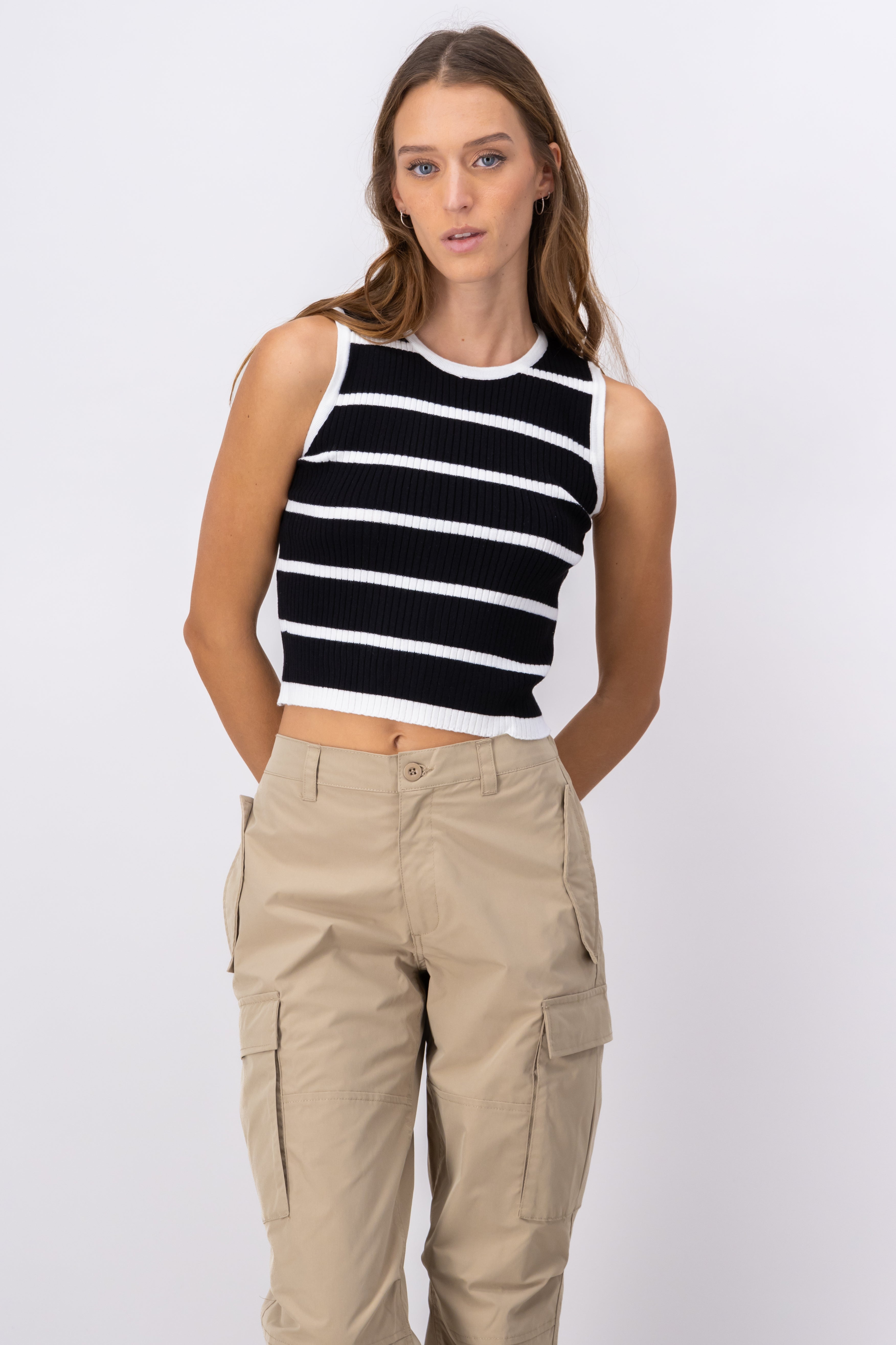 Top tacto suave líneas NEGRO COMBO
