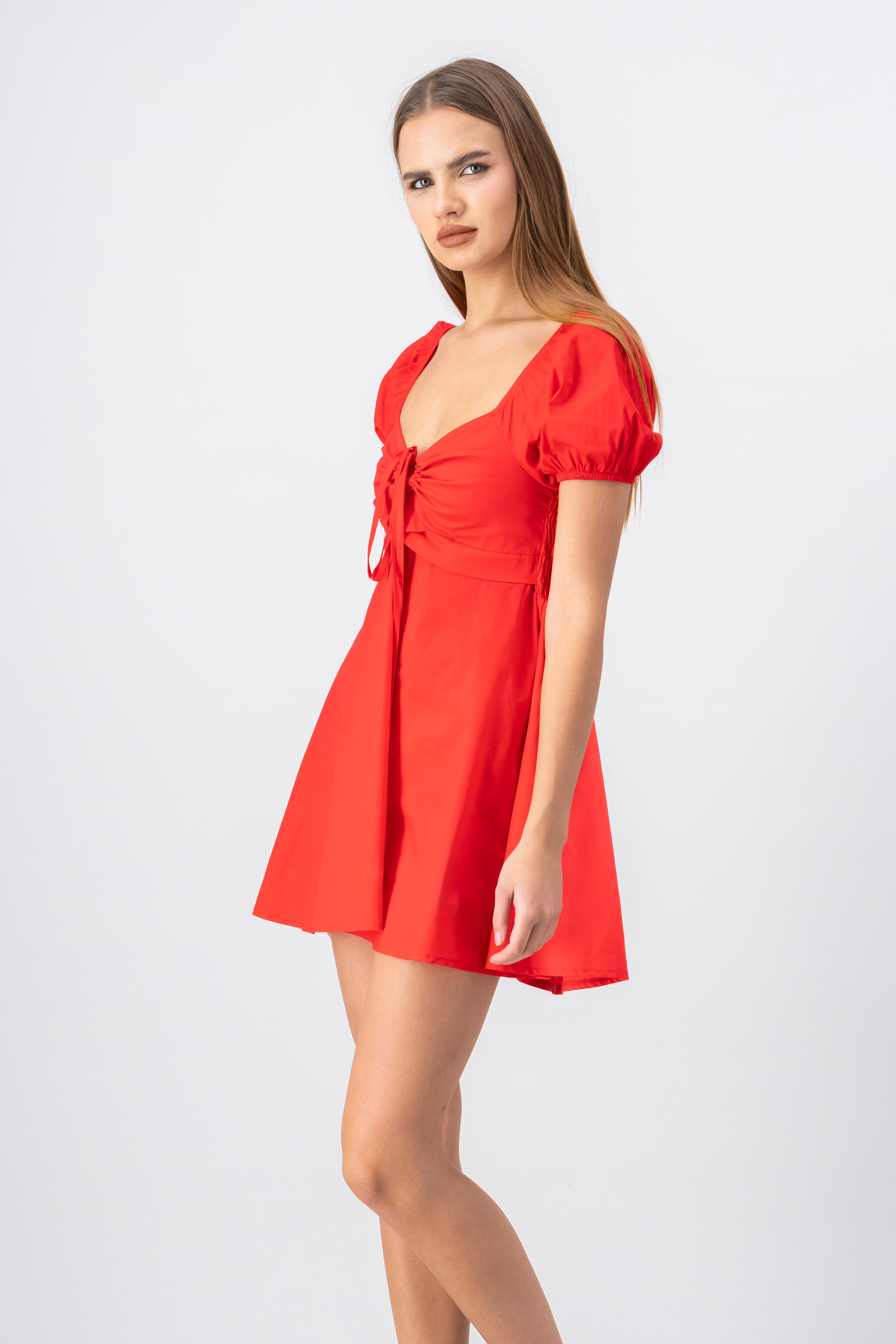 Vestido Mini Plisado Cintas ROJO