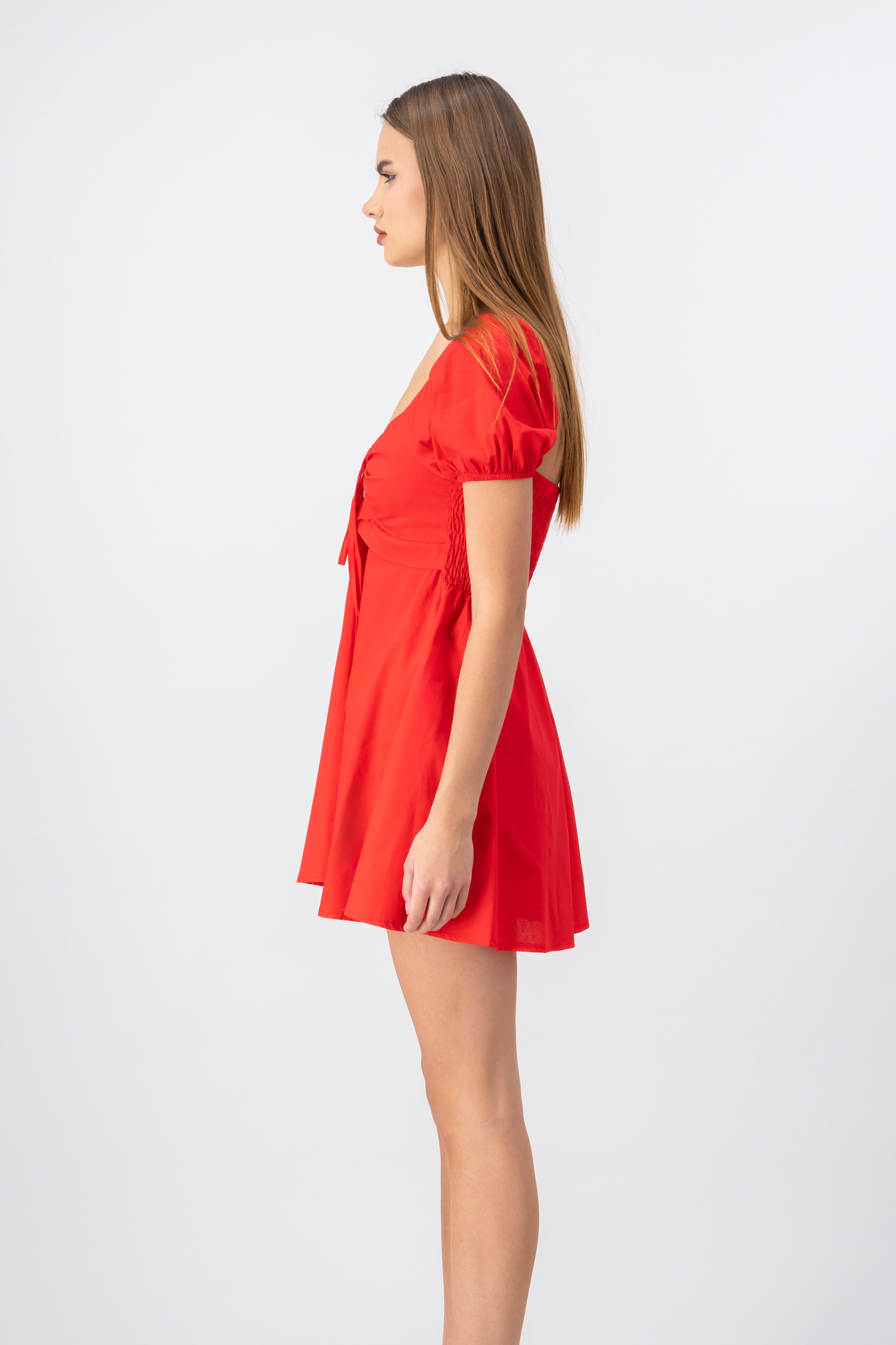 Vestido Mini Plisado Cintas ROJO