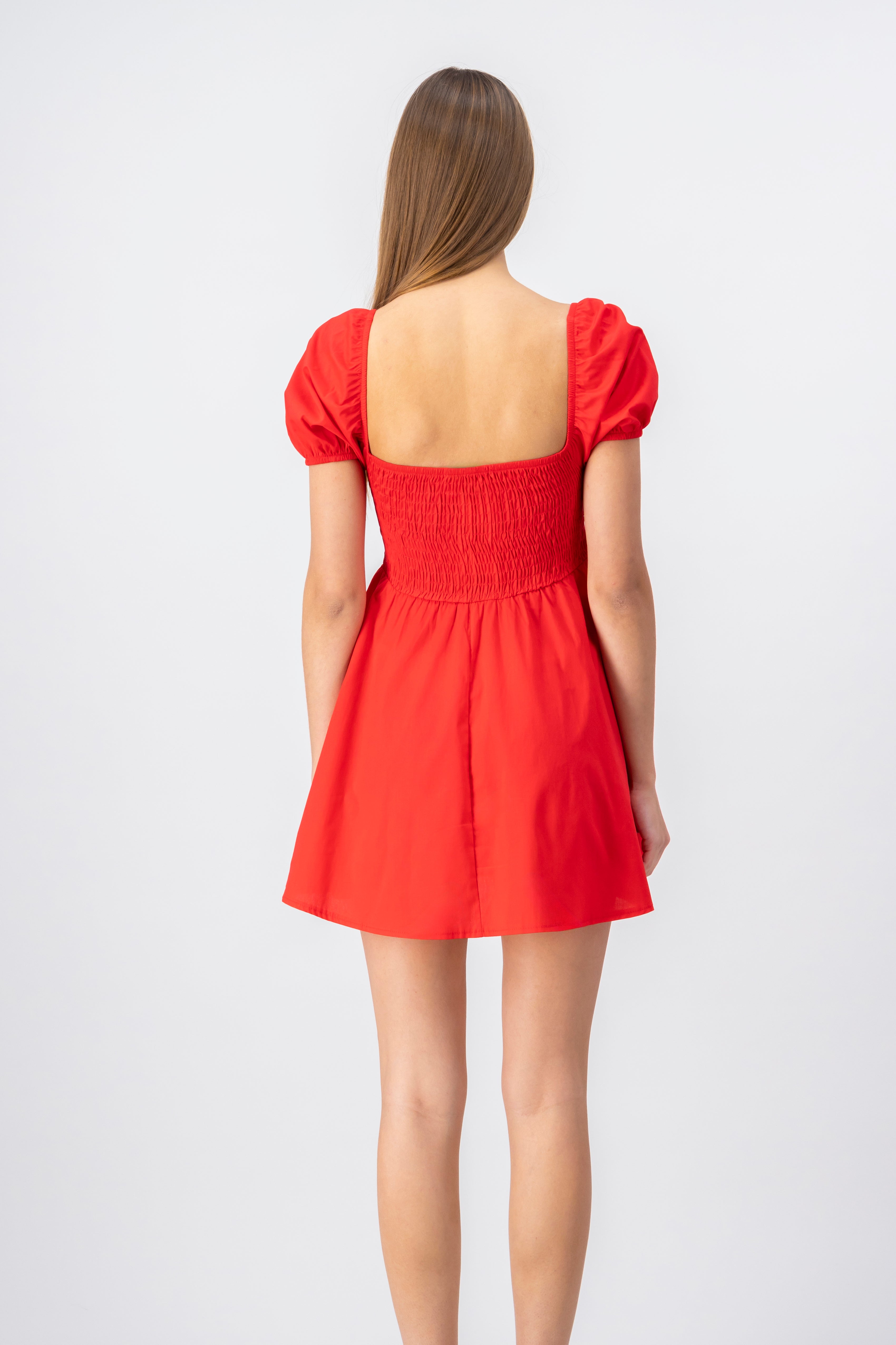 Vestido Mini Plisado Cintas ROJO