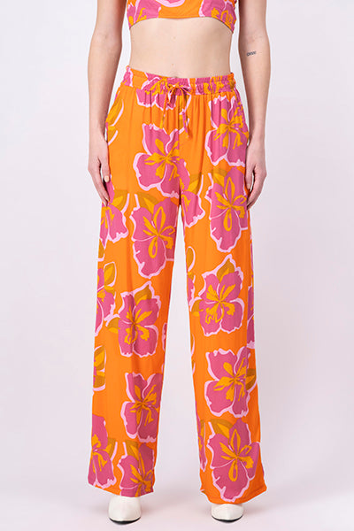 Pantalón amplio estampado flores NARANJA COMBO