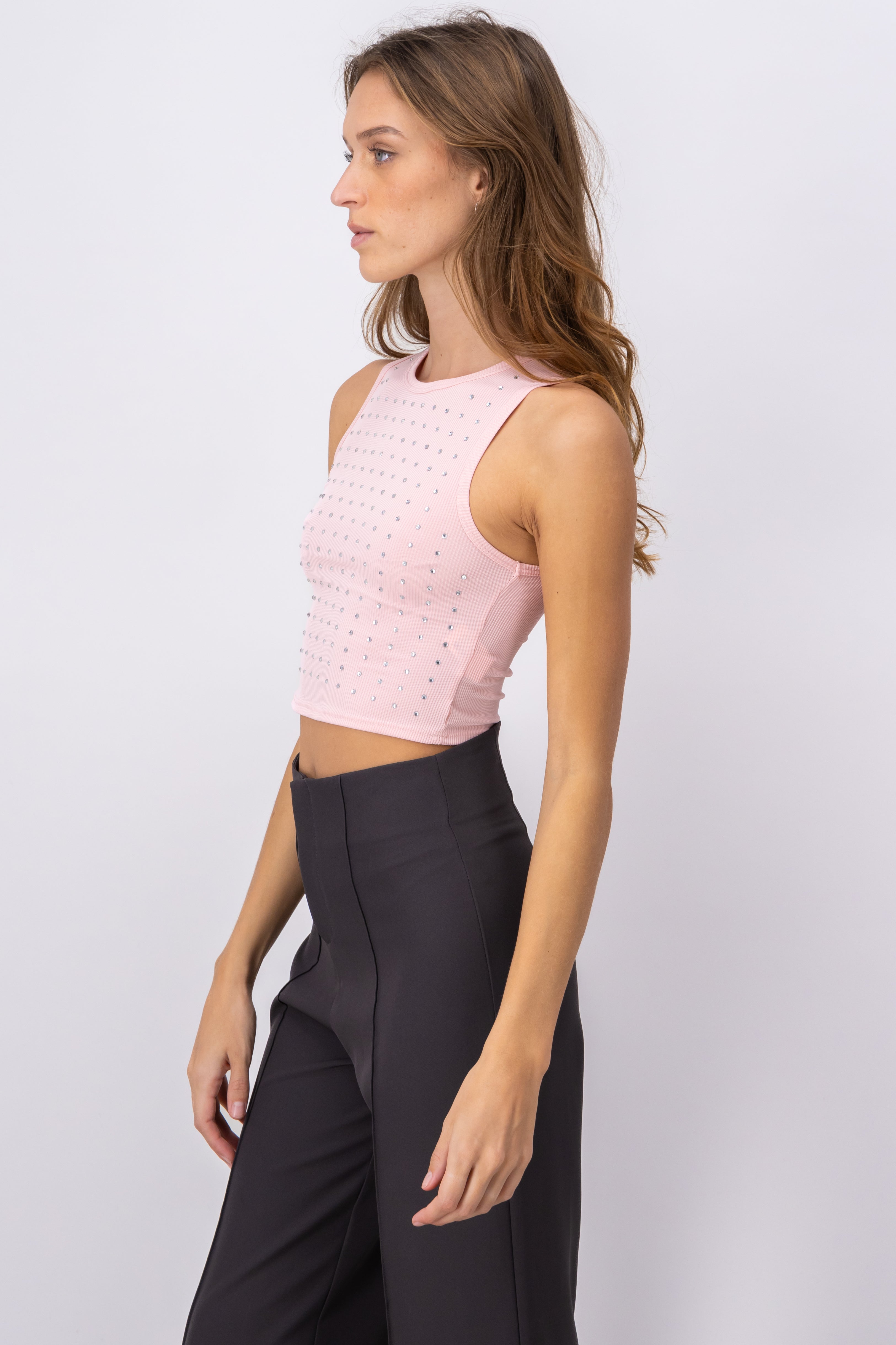 Top acanalado brillos PALO DE ROSA