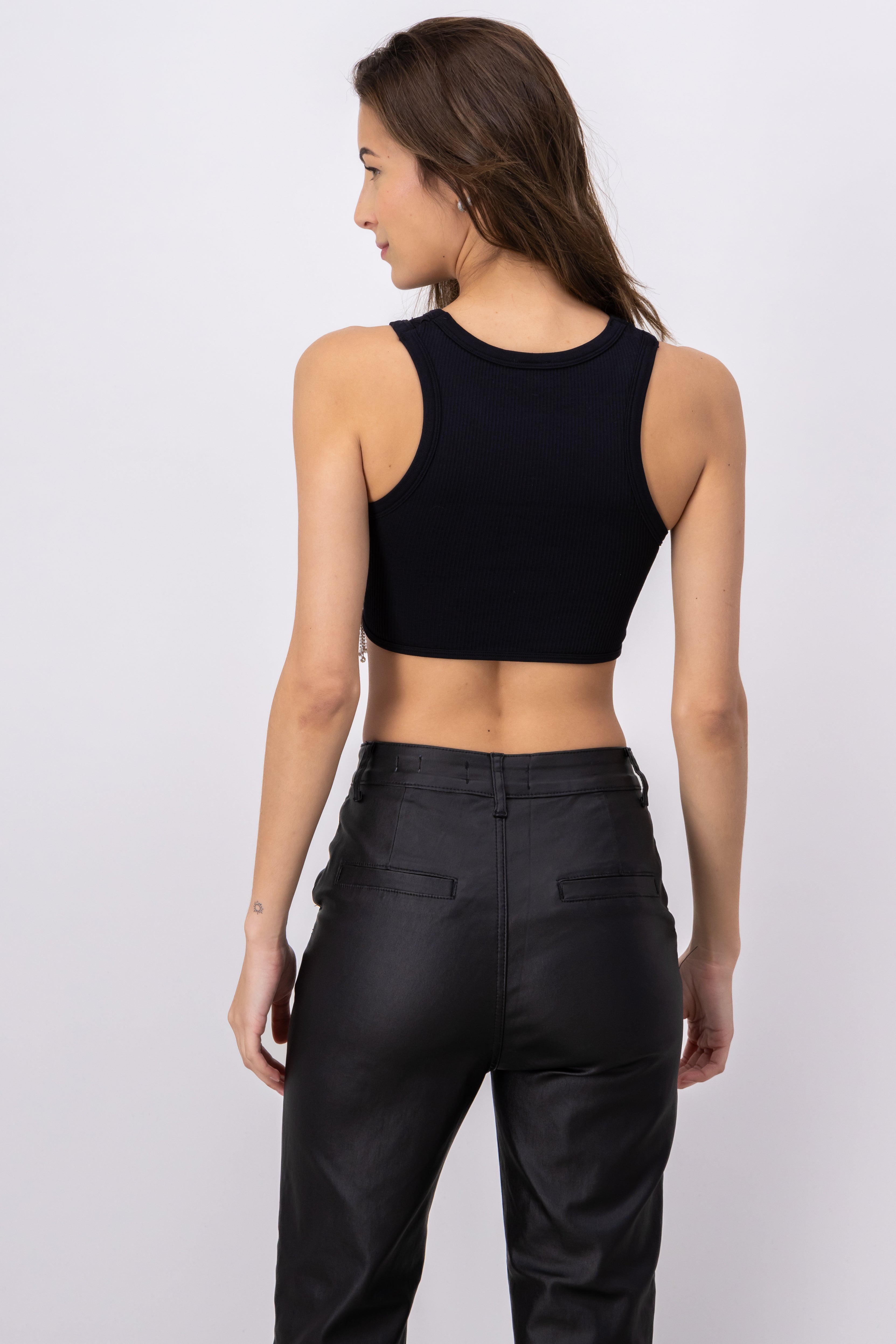 Top crop flequillos brillos NEGRO