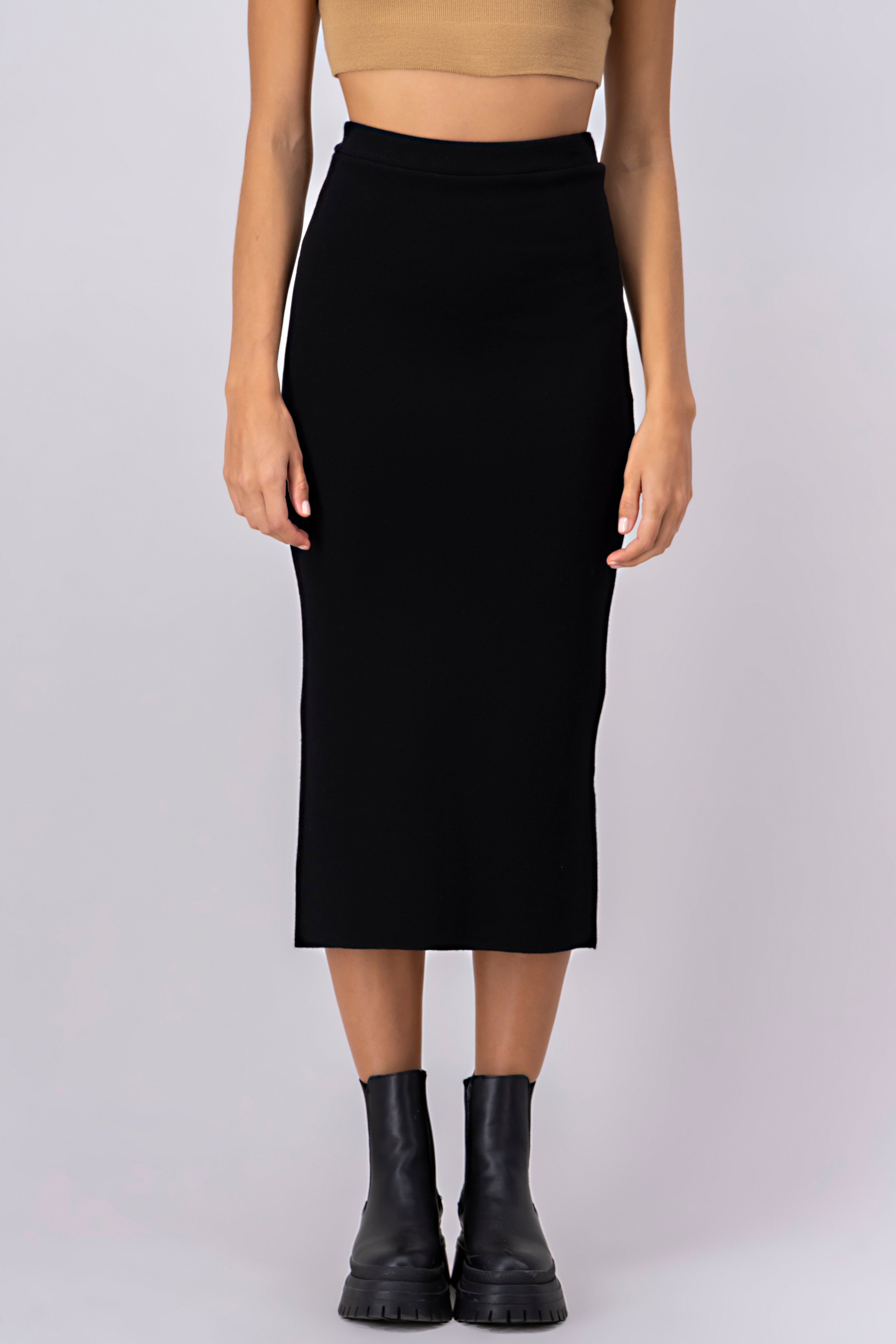 Falda midi bodycon tejido NEGRO